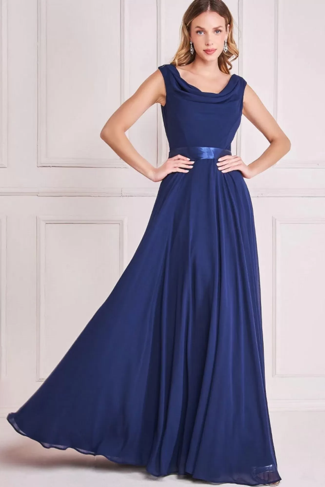 Maxi Dresses^* Cowl Neck Chiffon Maxi Dress Navy