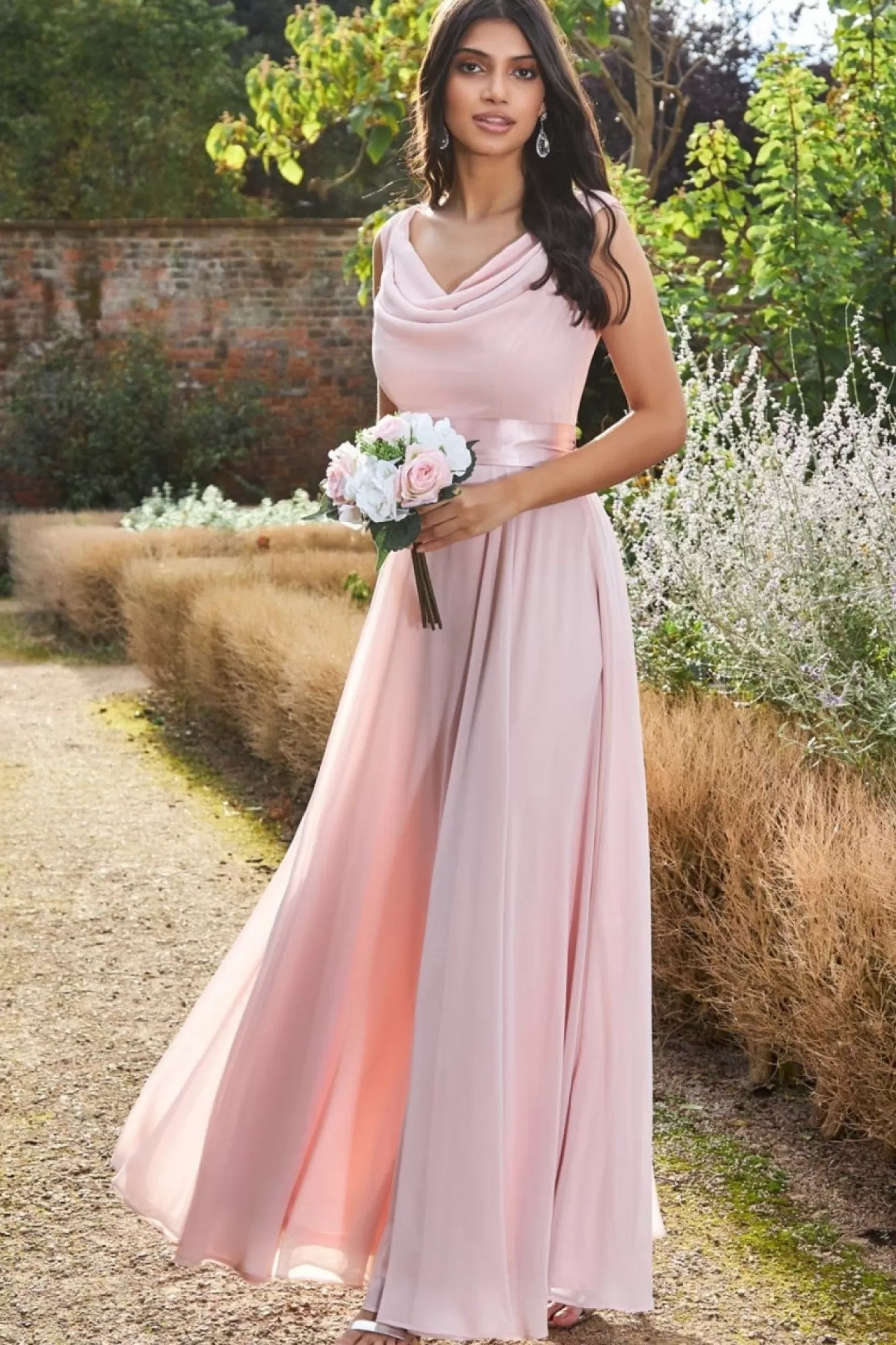 Maxi Dresses^* Cowl Neck Chiffon Maxi Dress Blush