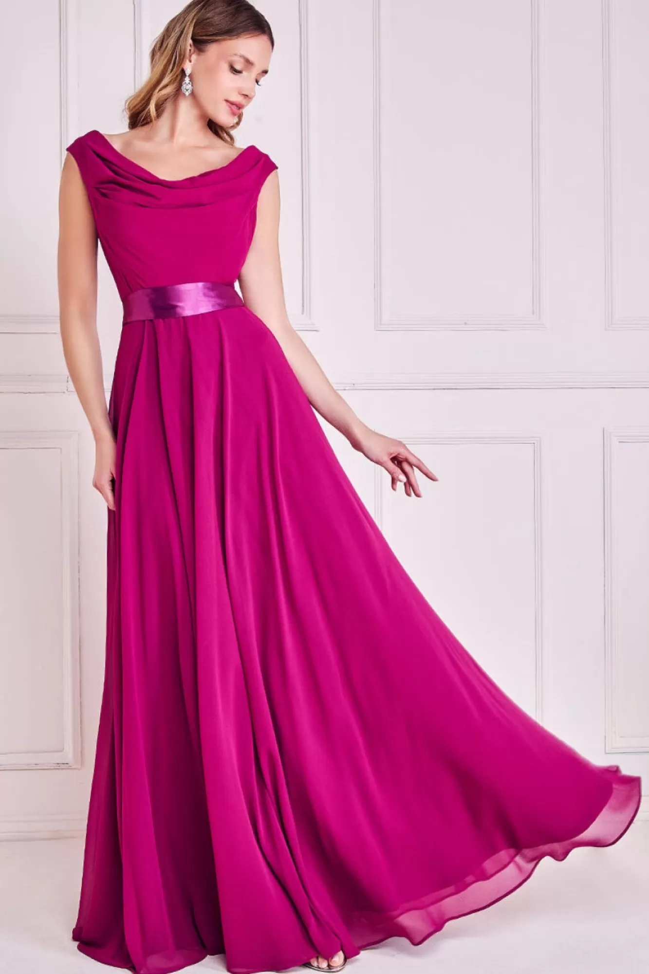 Maxi Dresses^* Cowl Neck Chiffon Maxi Dress Magenta