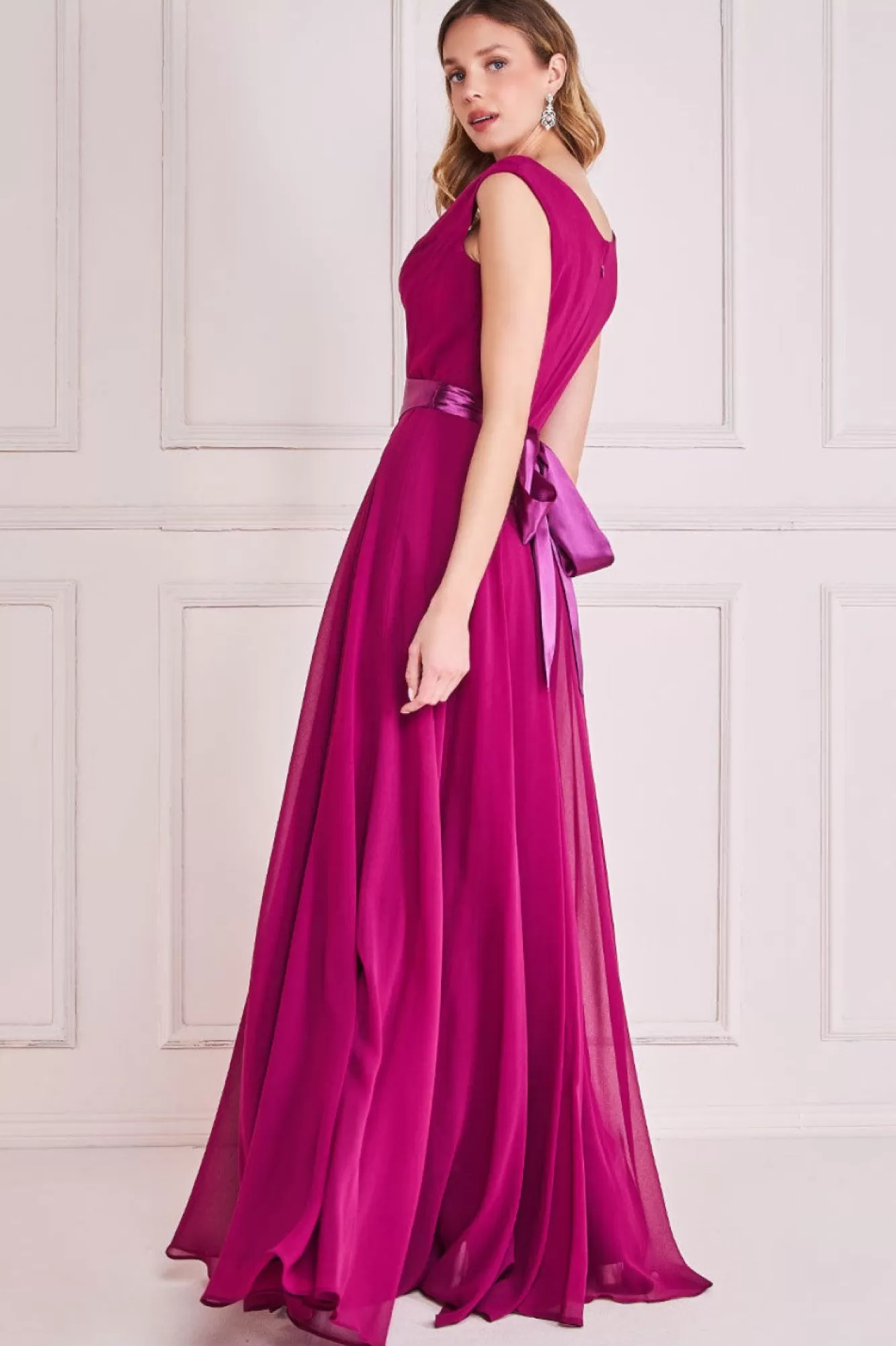 Maxi Dresses^* Cowl Neck Chiffon Maxi Dress Magenta