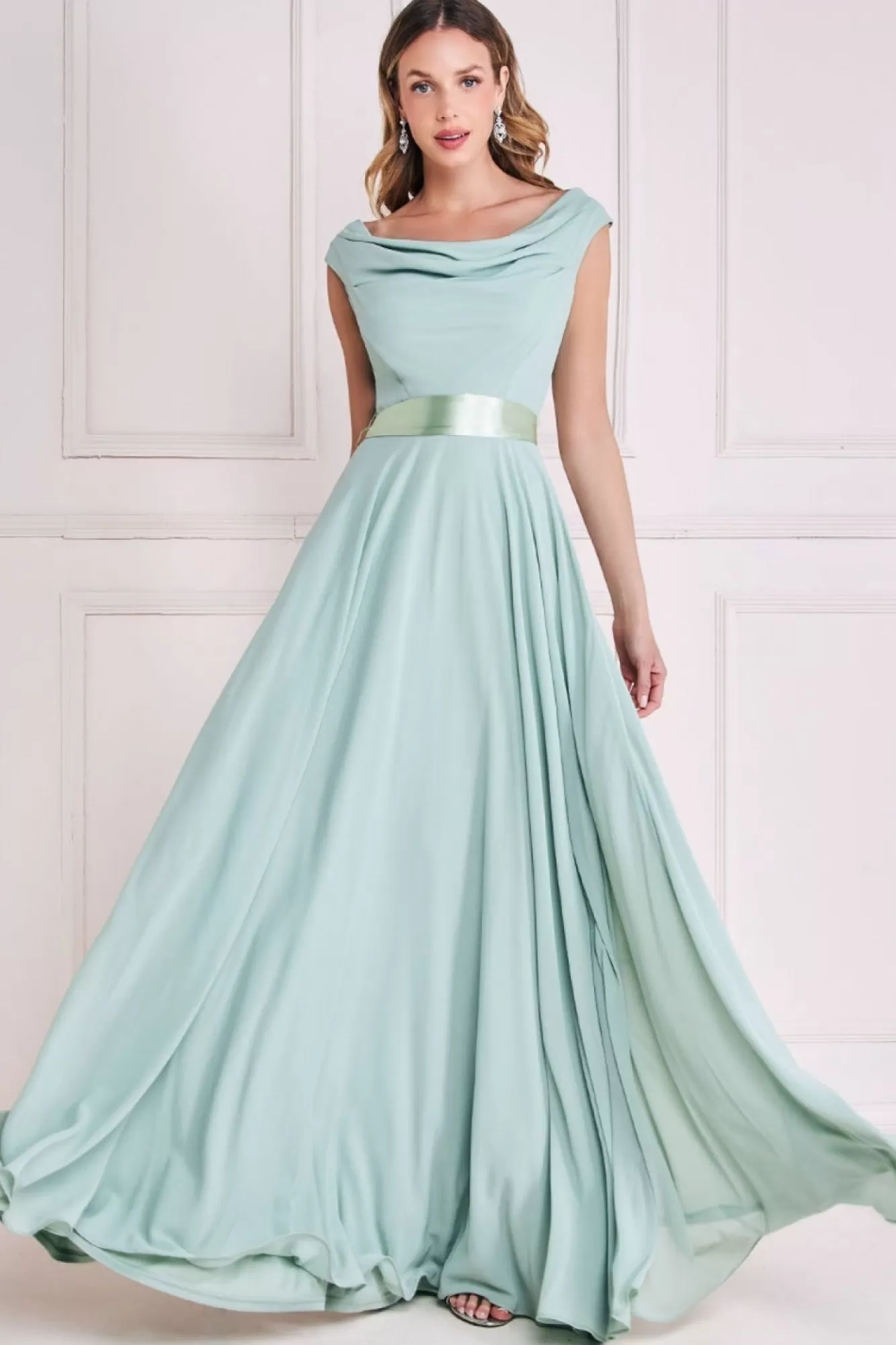 Maxi Dresses^* Cowl Neck Chiffon Maxi Dress - Sage Green Sagegreen