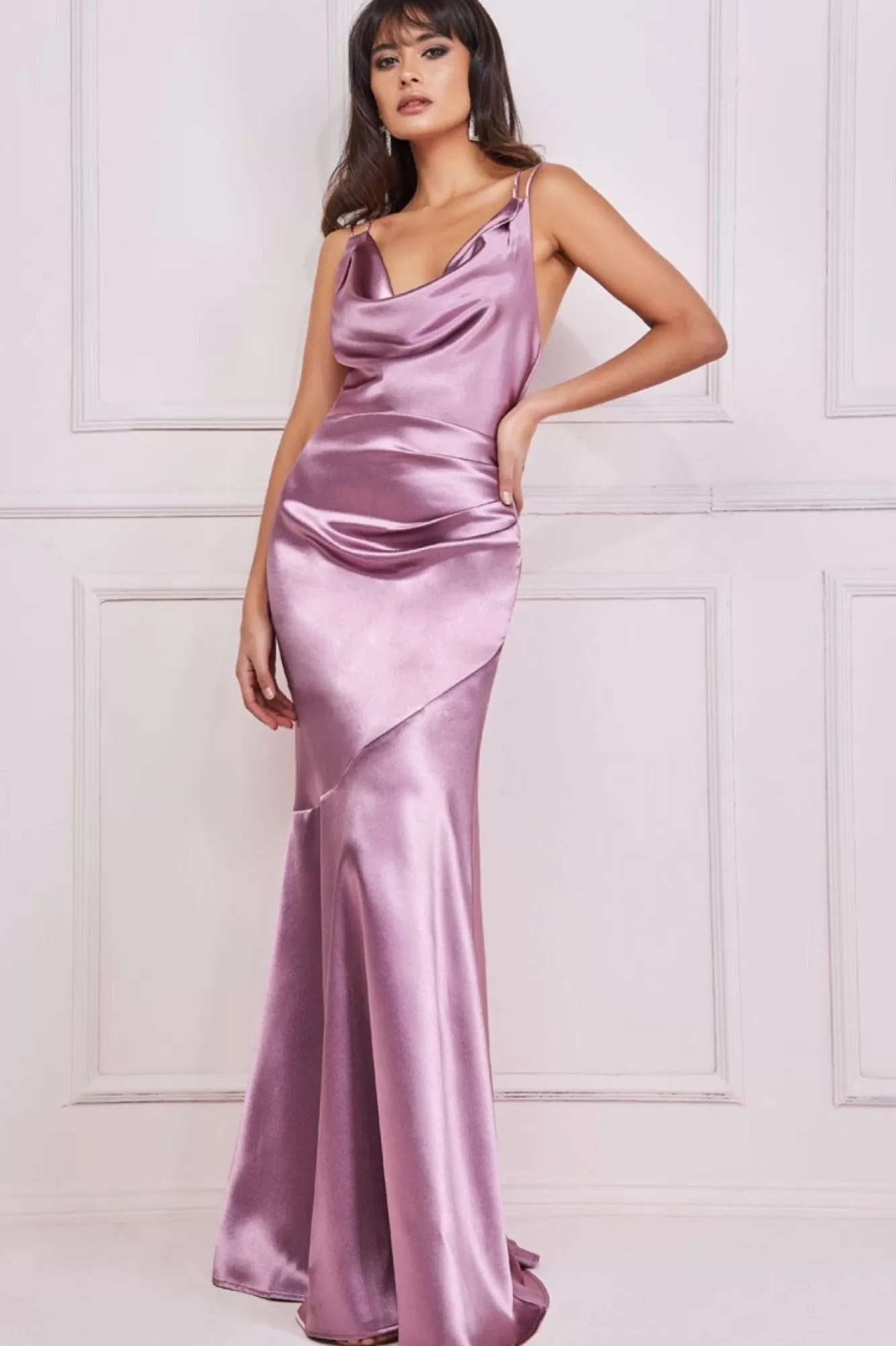 Maxi Dresses^* Cowl Neck With Strappy Back Satin Maxi Blush