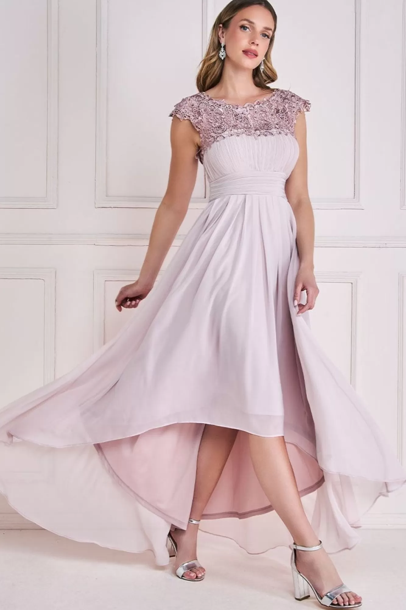 Maxi Dresses^* Crochet & Pleated Top High Low Maxi Blush