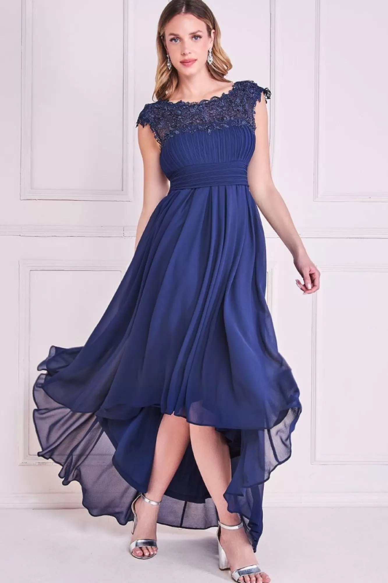 Maxi Dresses^* Crochet & Pleated Top High Low Maxi Navy