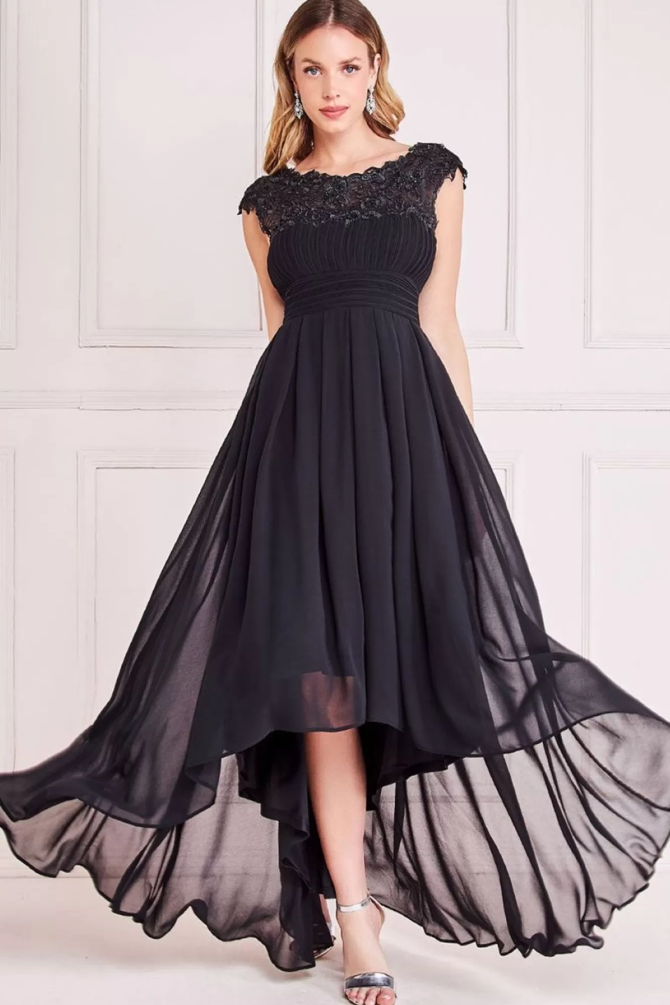 Maxi Dresses^* Crochet & Pleated Top High Low Maxi Black