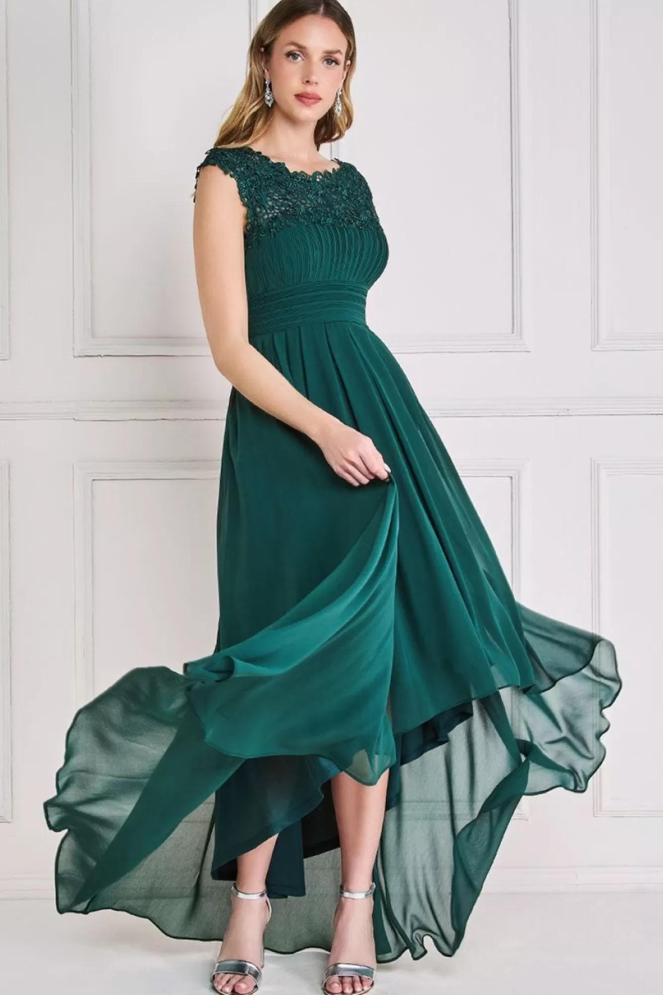 Maxi Dresses^* Crochet & Pleated Top High Low Maxi Emerald