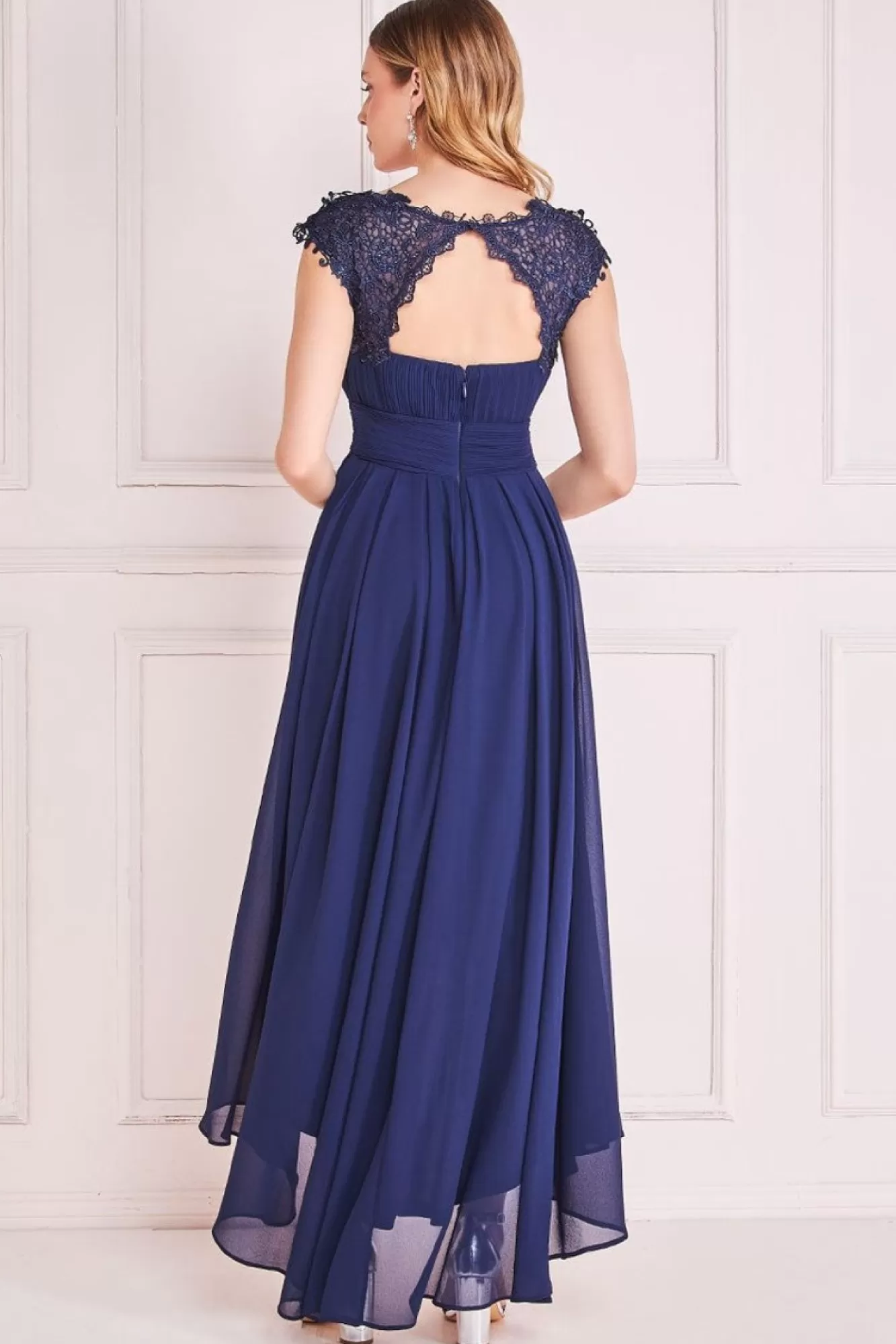 Maxi Dresses^* Crochet & Pleated Top High Low Maxi Navy