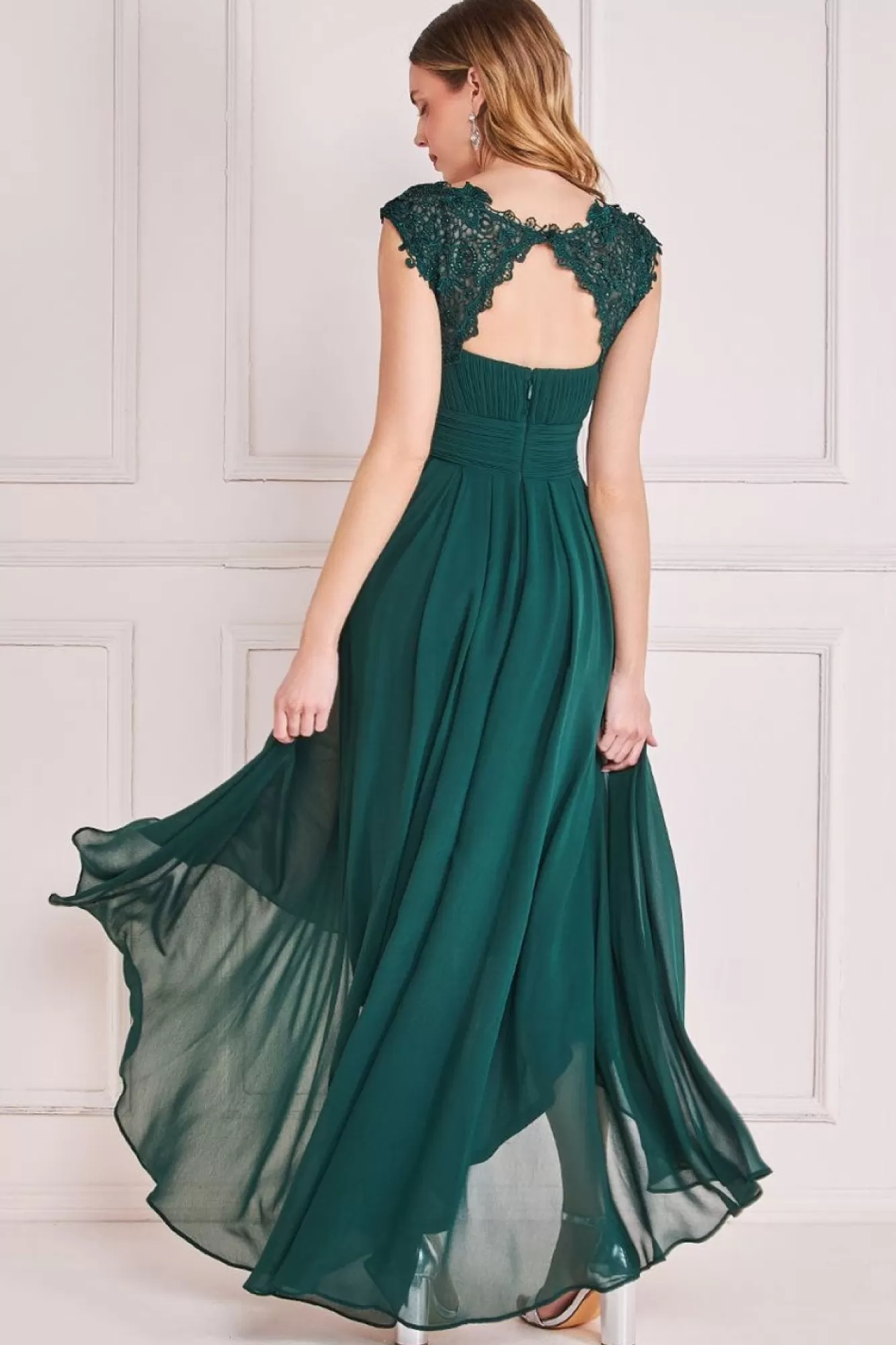 Maxi Dresses^* Crochet & Pleated Top High Low Maxi Emerald