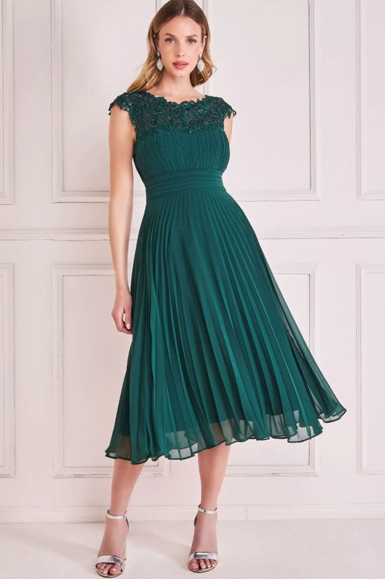Midi Dresses^* Crochet & Pleated Top Midi Emerald