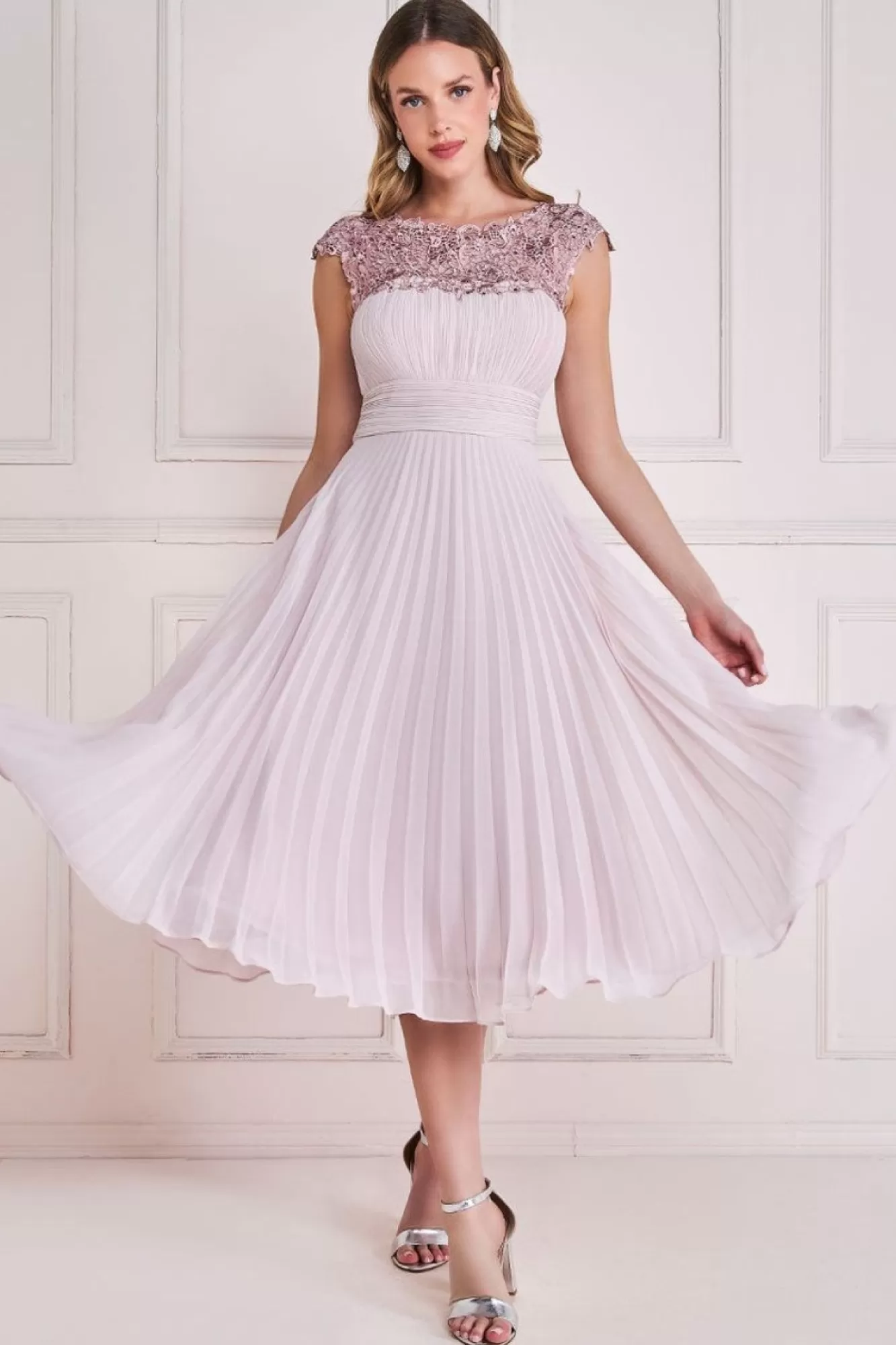 Midi Dresses^* Crochet & Pleated Top Midi Blush