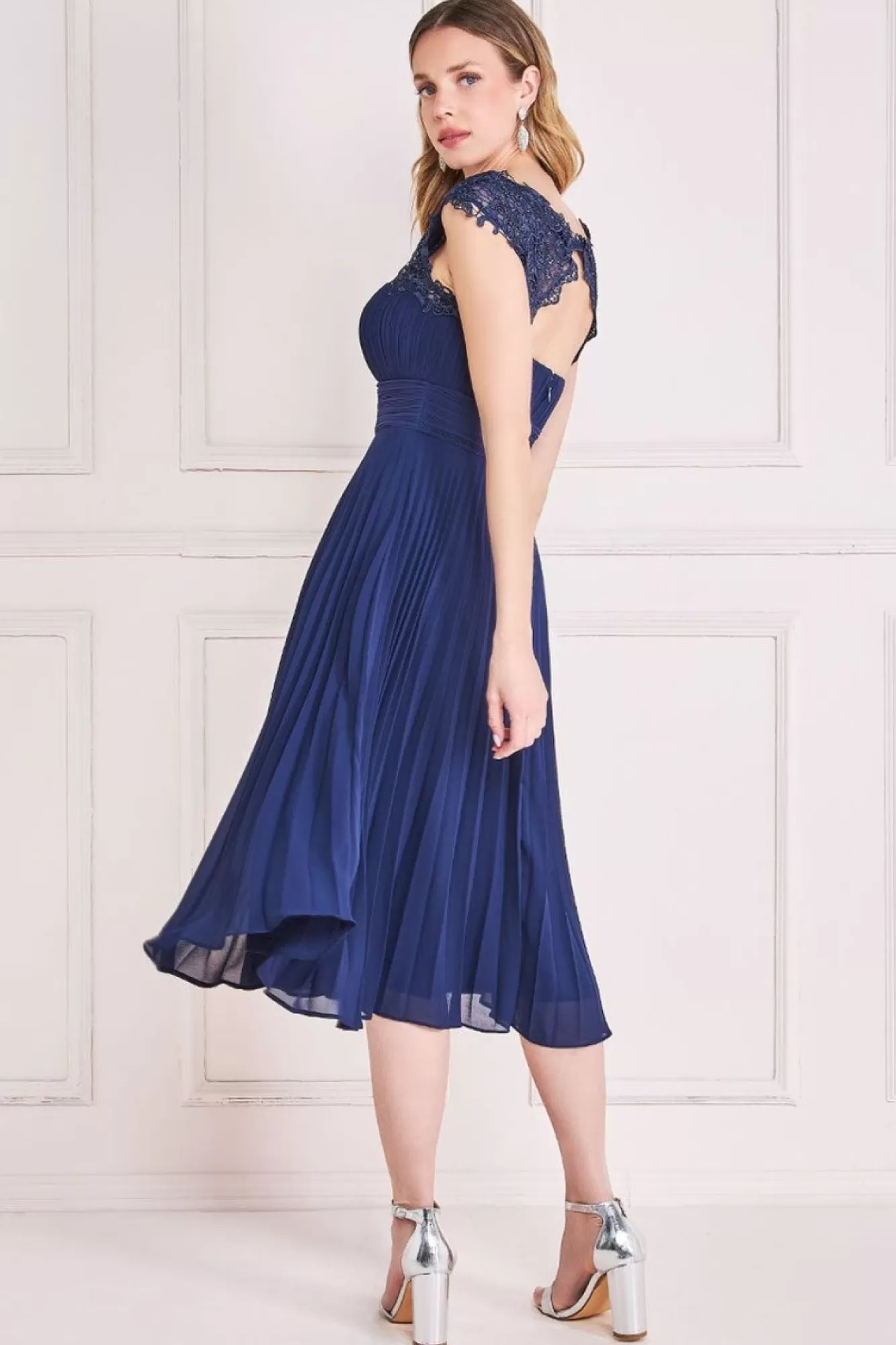Midi Dresses^* Crochet & Pleated Top Midi Navy