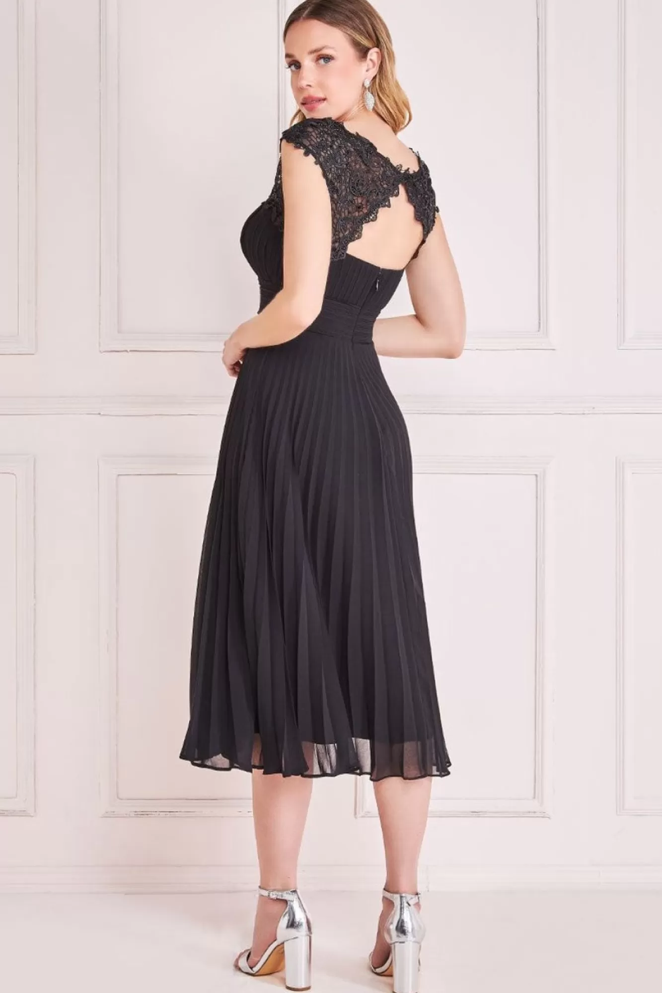 Midi Dresses^* Crochet & Pleated Top Midi Black