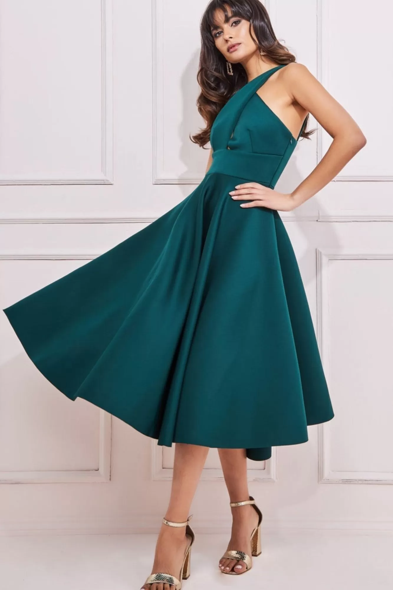 Midi Dresses^* Crossover Keyhole Midi Dress Green