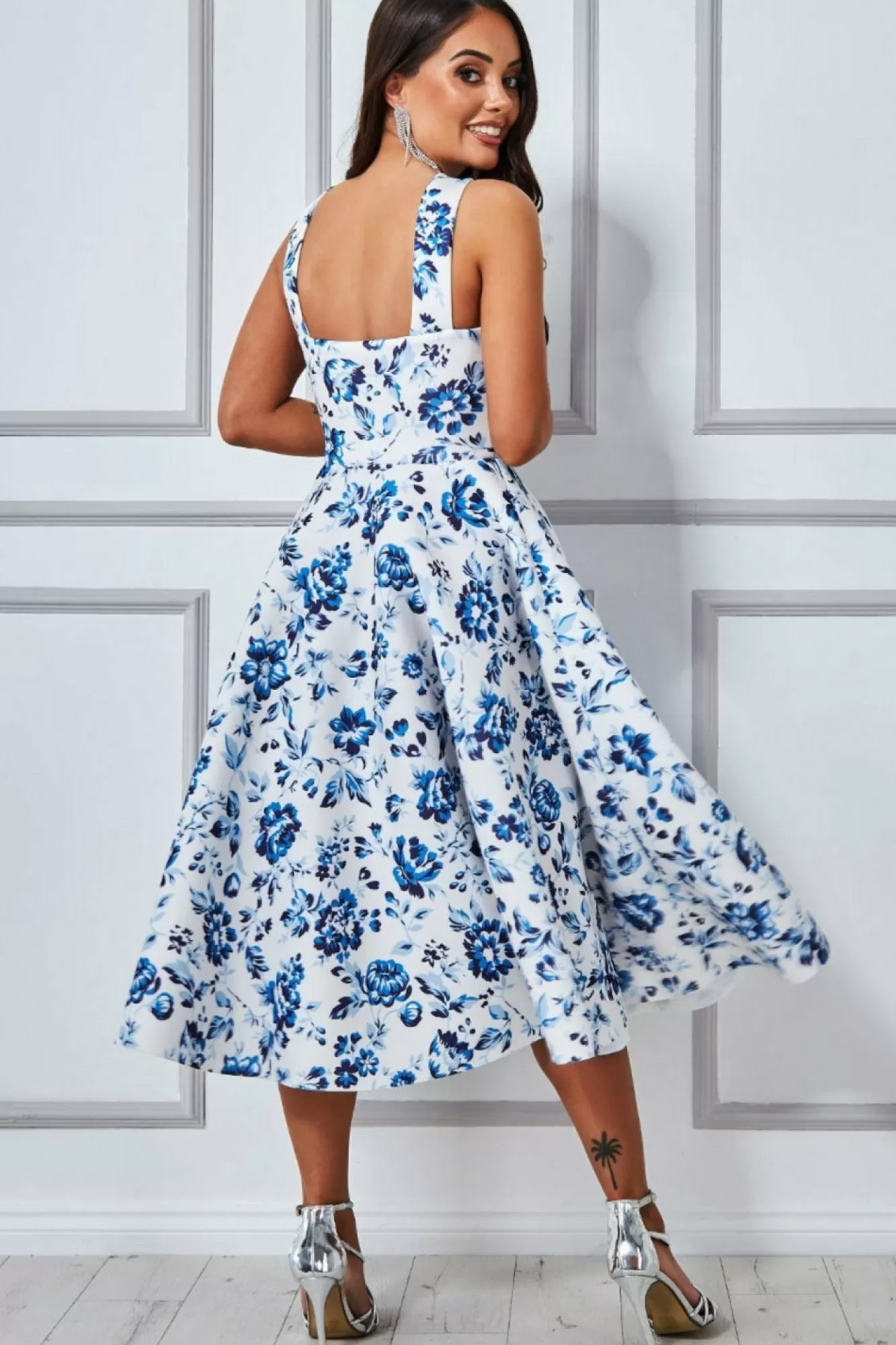 Midi Dresses^* Crossover Keyhole Midi Dress - Blue Print Blueprint