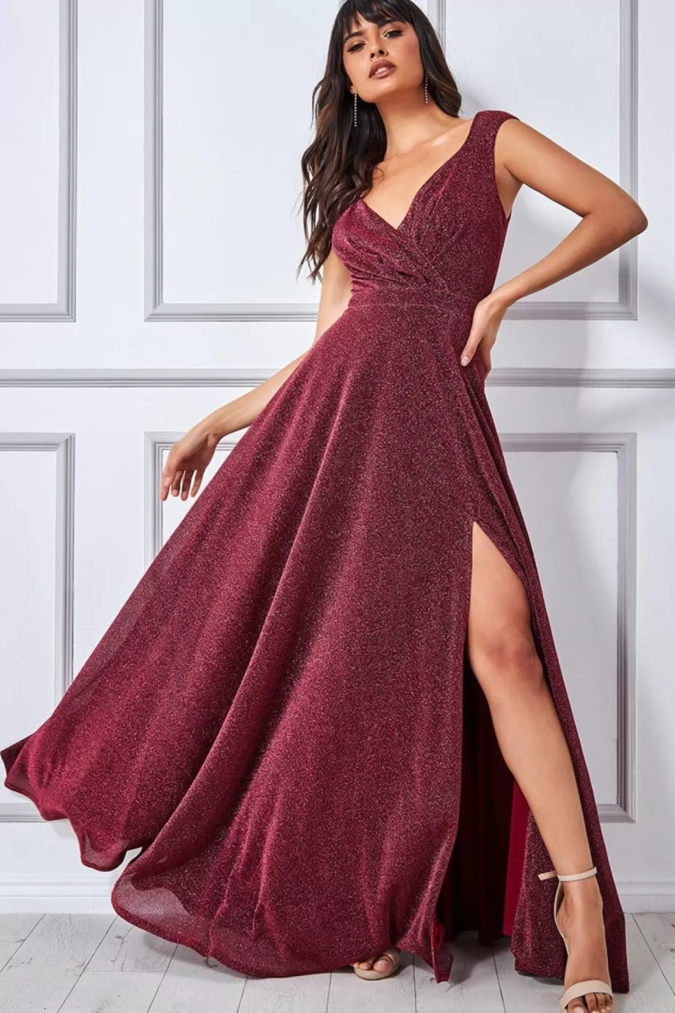 Maxi Dresses^* Crossover Lurex Glitter Maxi Dress Wine