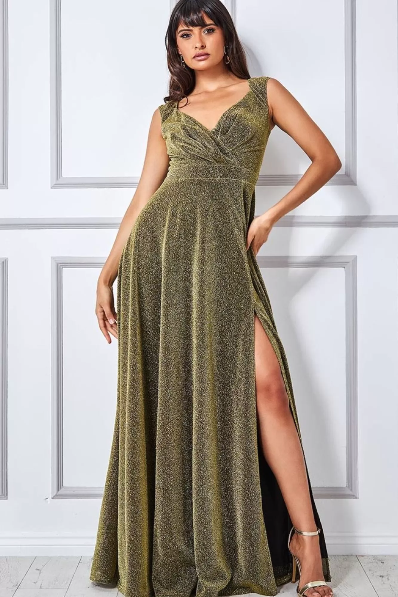Maxi Dresses^* Crossover Lurex Glitter Maxi Dress Gold