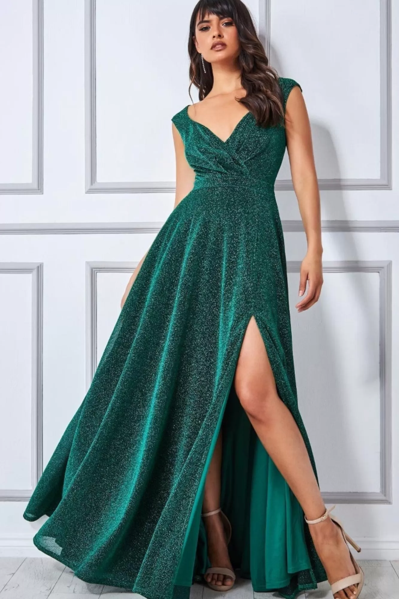 Maxi Dresses^* Crossover Lurex Glitter Maxi Dress Emerald