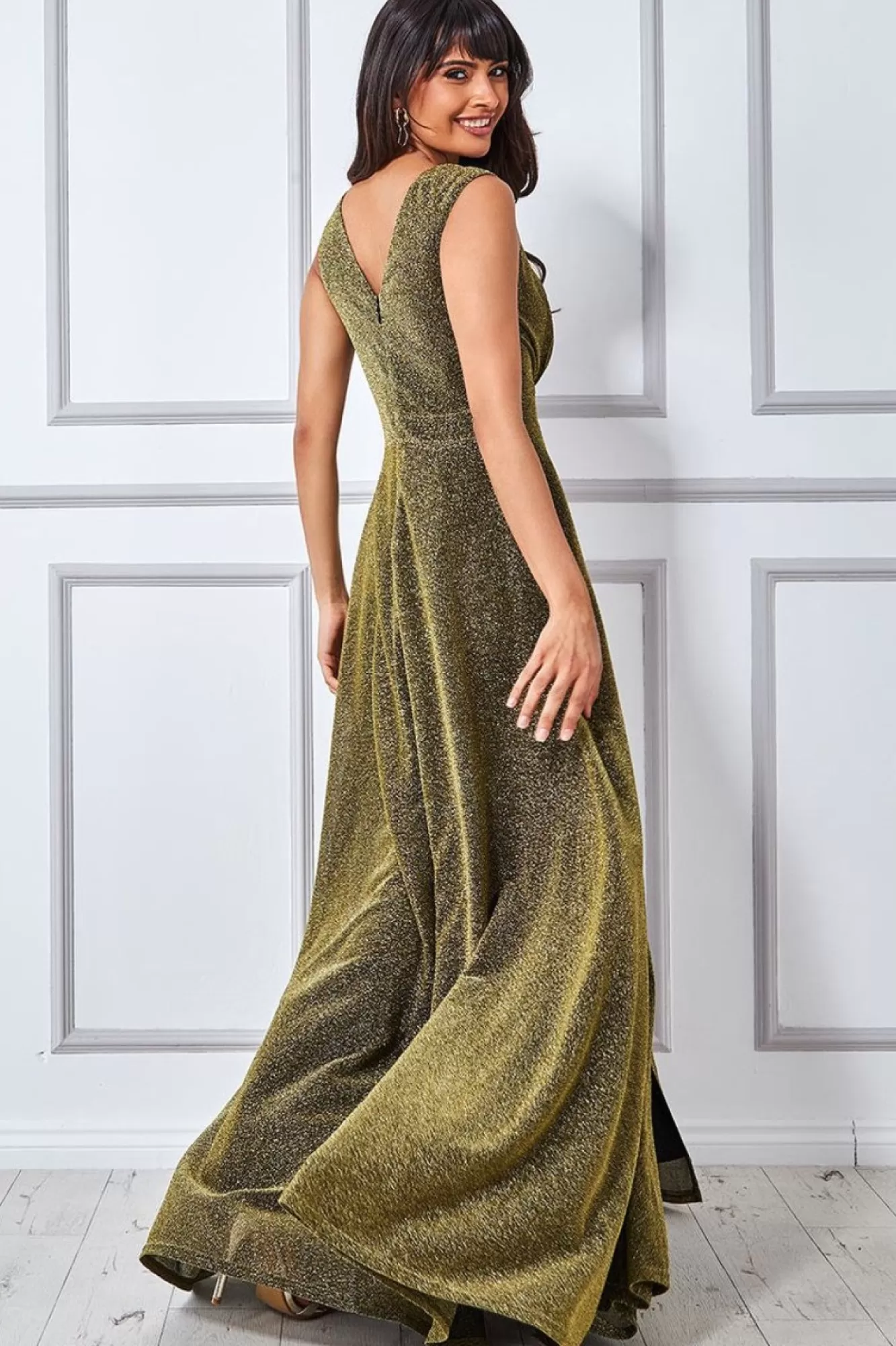 Maxi Dresses^* Crossover Lurex Glitter Maxi Dress Gold