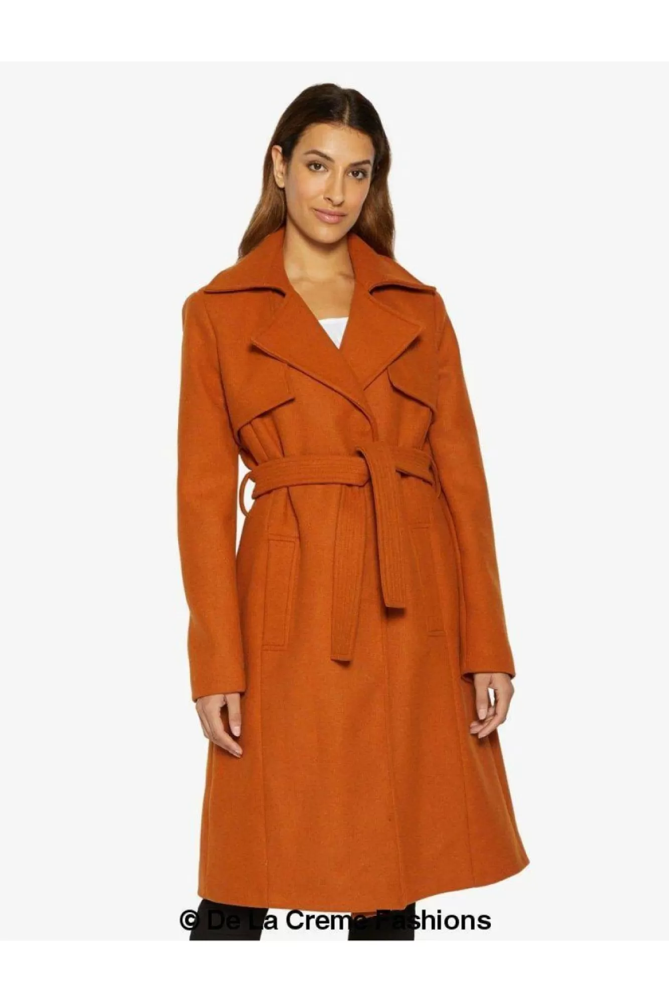Outerwear^De La Creme Fashions Dina Lapel Collar Duster Coat With Belt