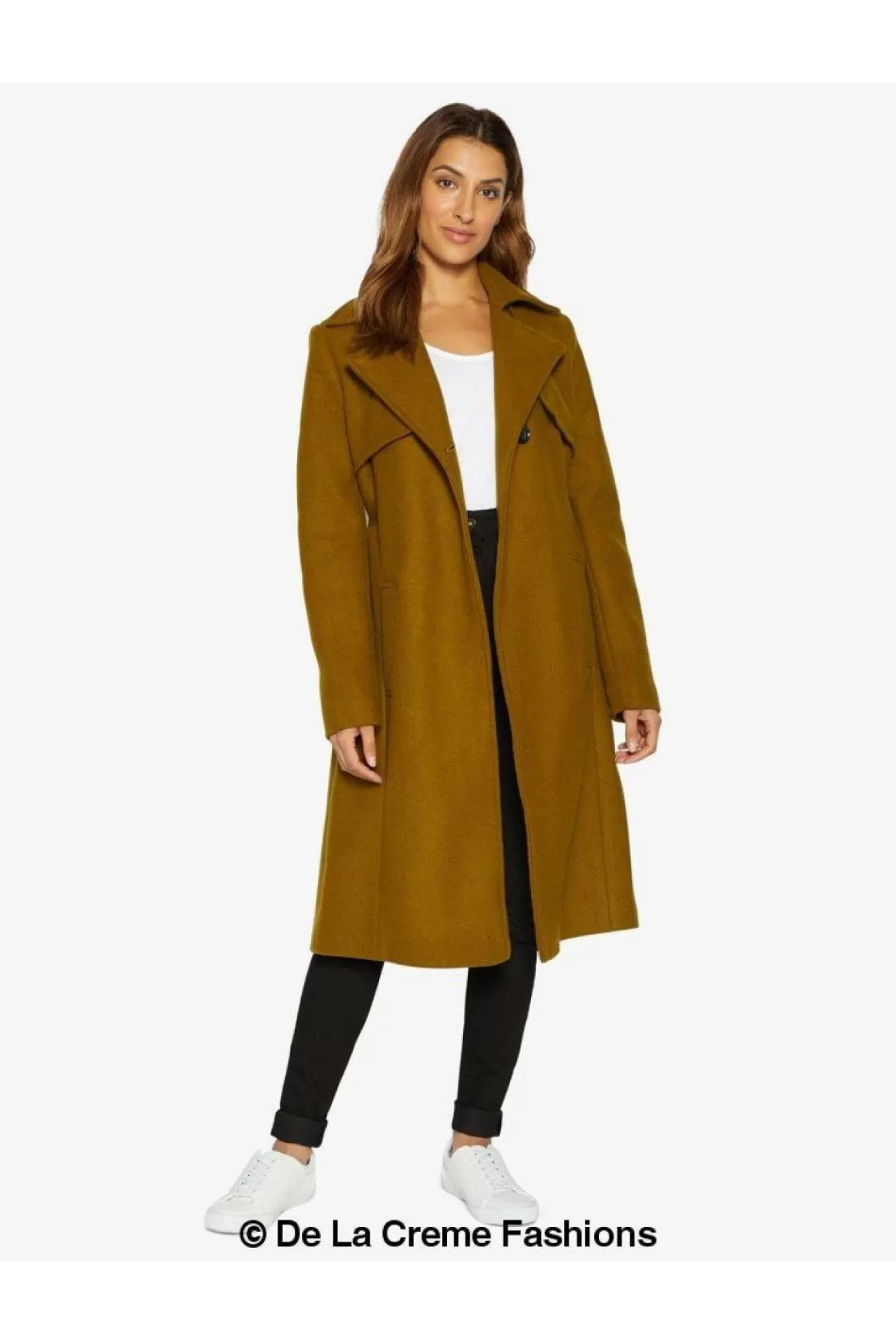 Outerwear^De La Creme Fashions Dina Lapel Collar Duster Coat With Belt