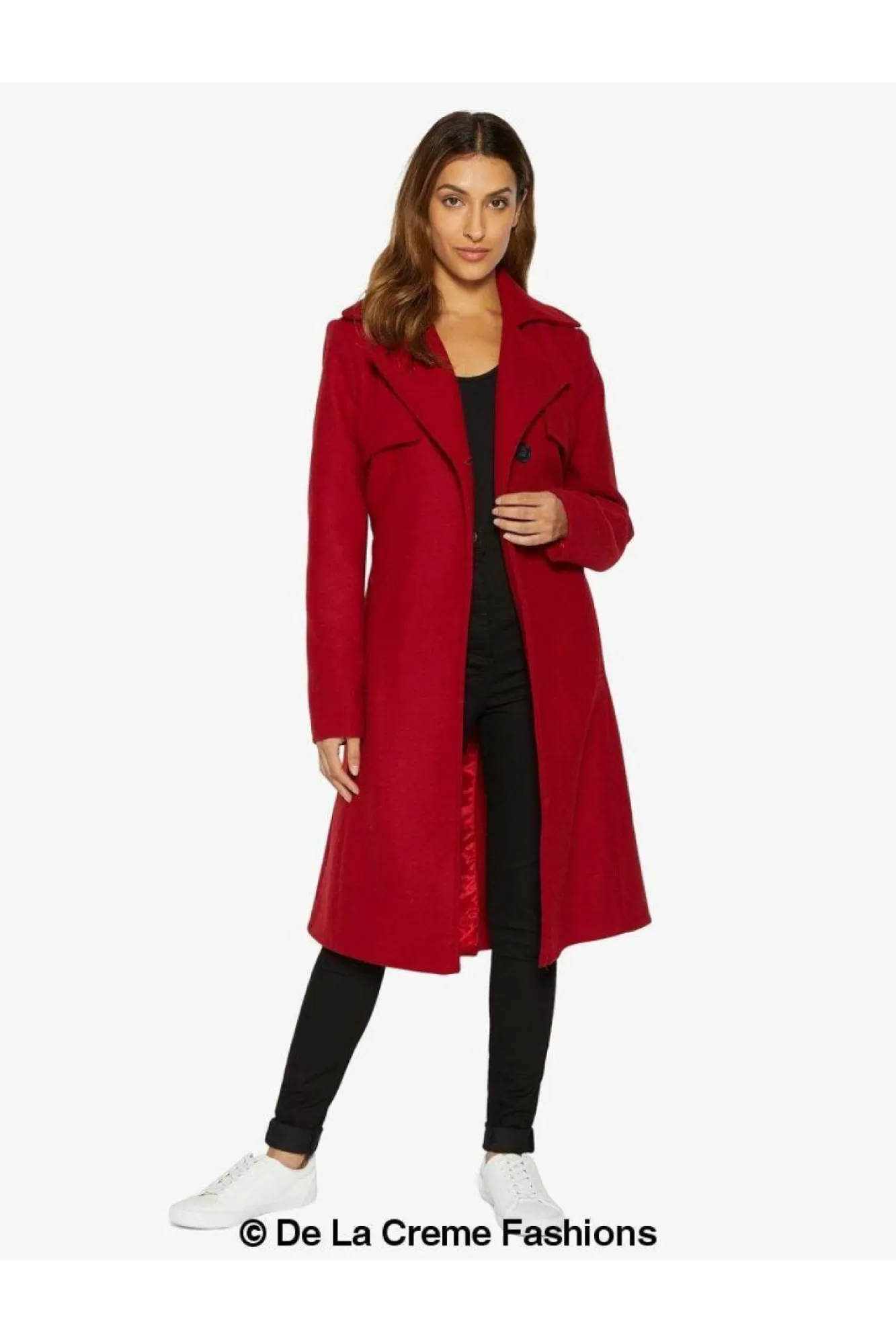 Outerwear^De La Creme Fashions Dina Lapel Collar Duster Coat With Belt