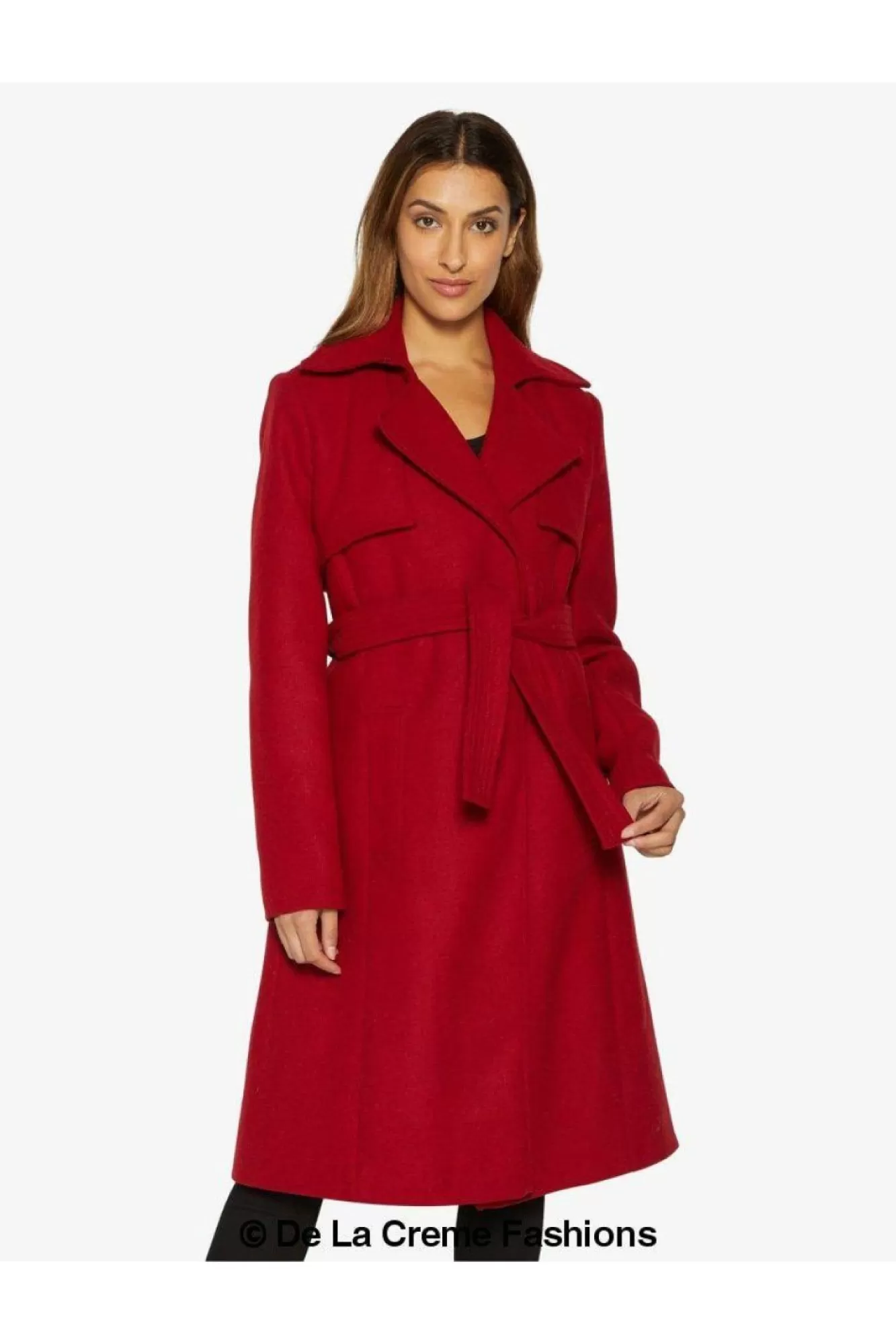 Outerwear^De La Creme Fashions Dina Lapel Collar Duster Coat With Belt