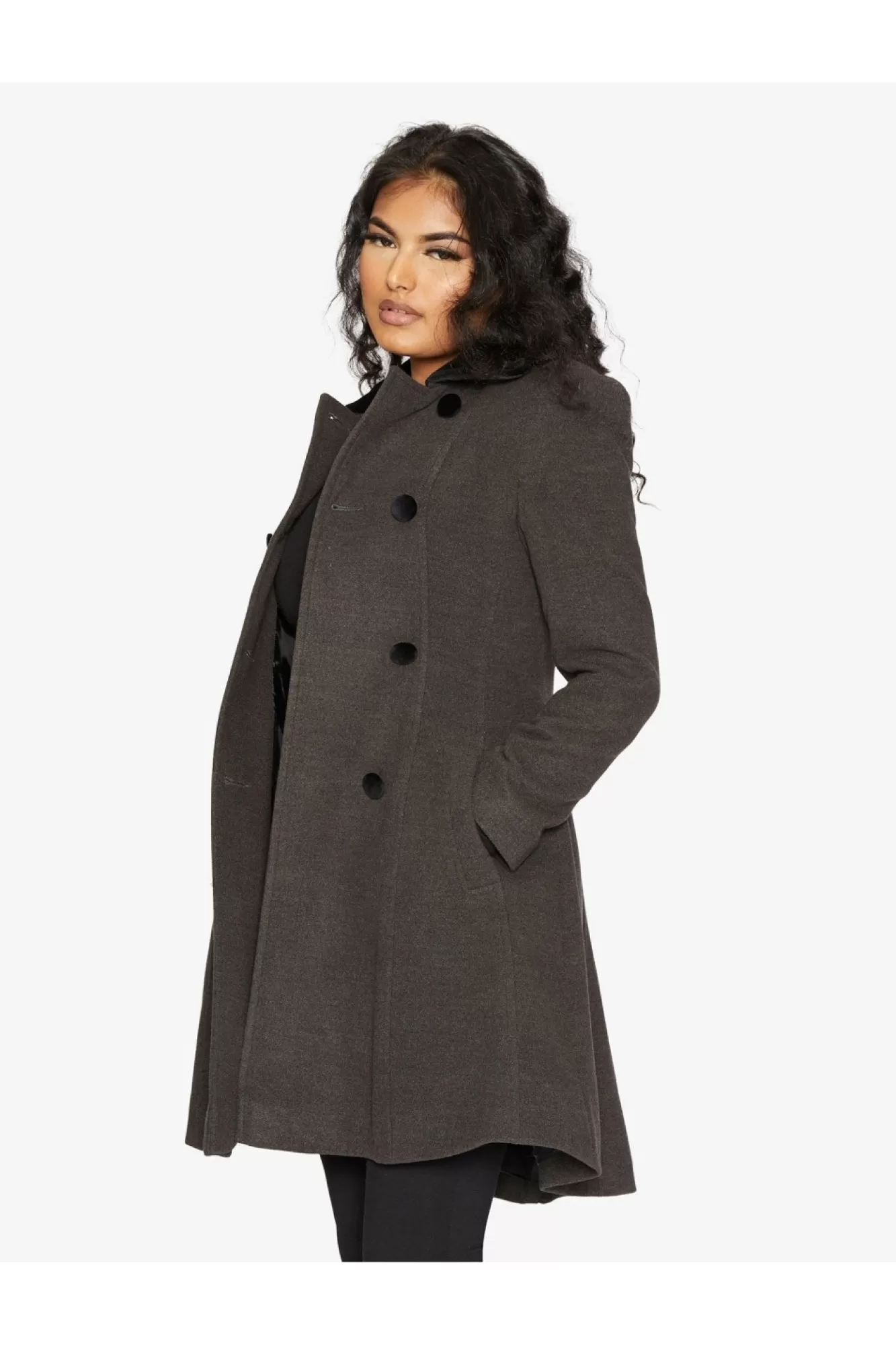 Outerwear^De La Creme Fashions Double Breast Velvet Trim Skater Coat