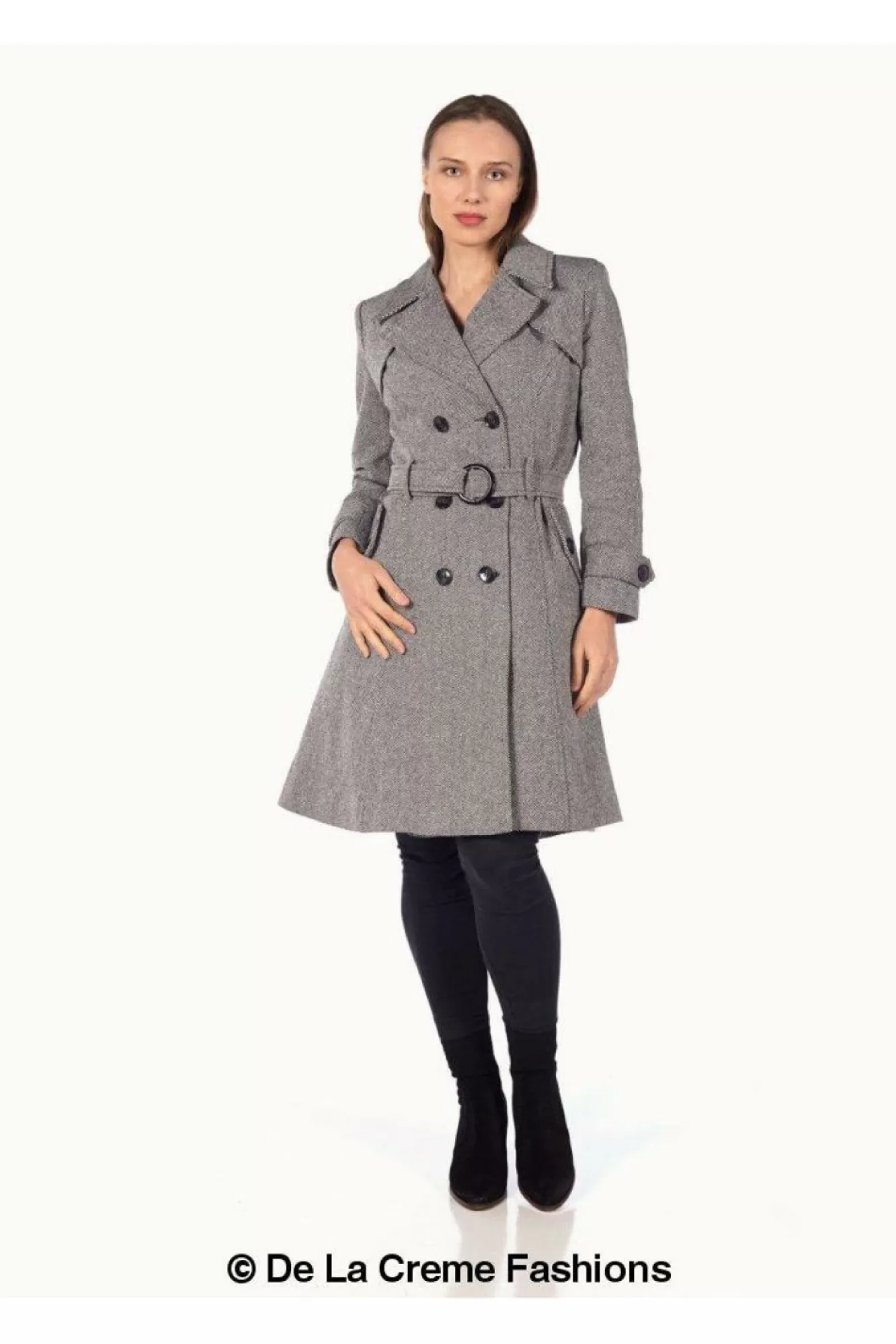 Outerwear^De La Creme Fashions Herringbone Tweed Blend Trench Coat Grey