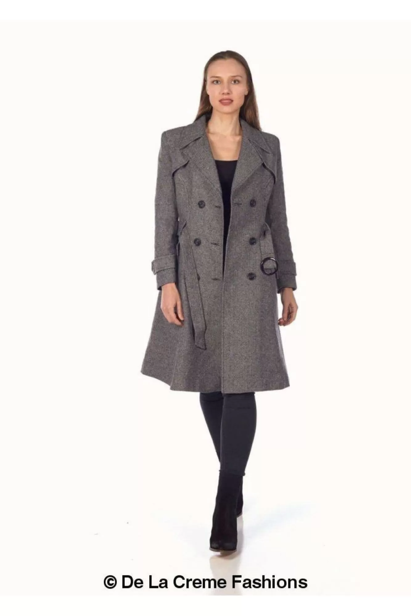 Outerwear^De La Creme Fashions Herringbone Tweed Blend Trench Coat Grey