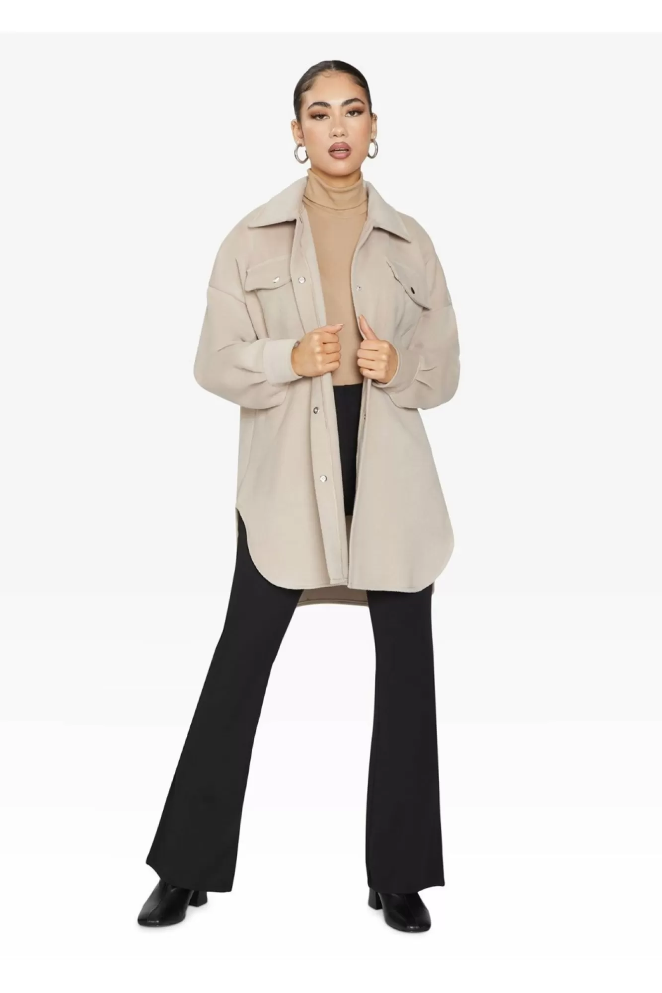 Outerwear^De La Creme Fashions Oversized Stud Button Shacket