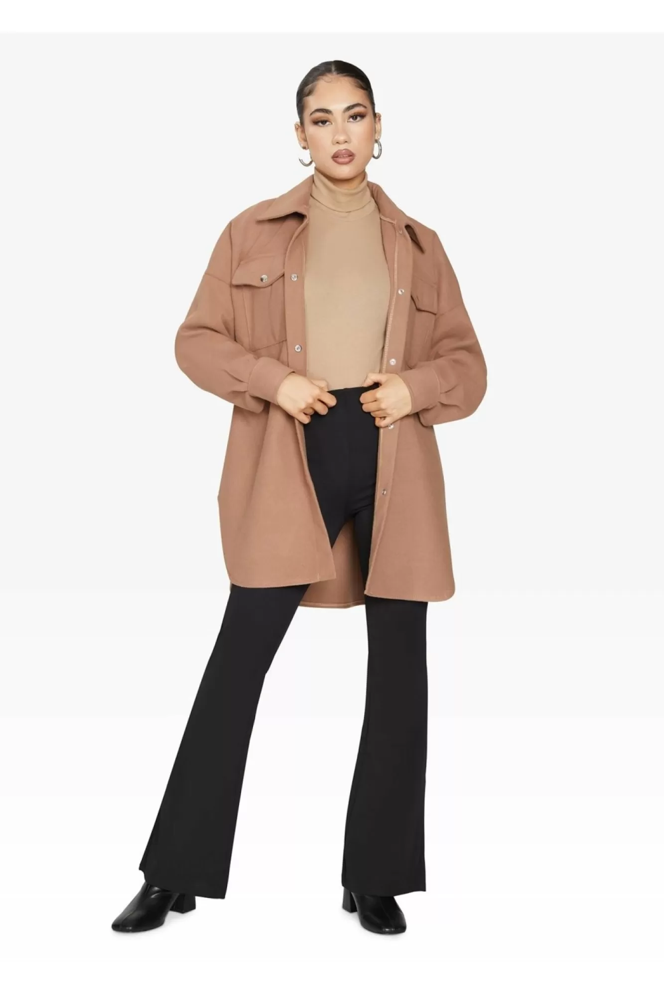 Outerwear^De La Creme Fashions Oversized Stud Button Shacket