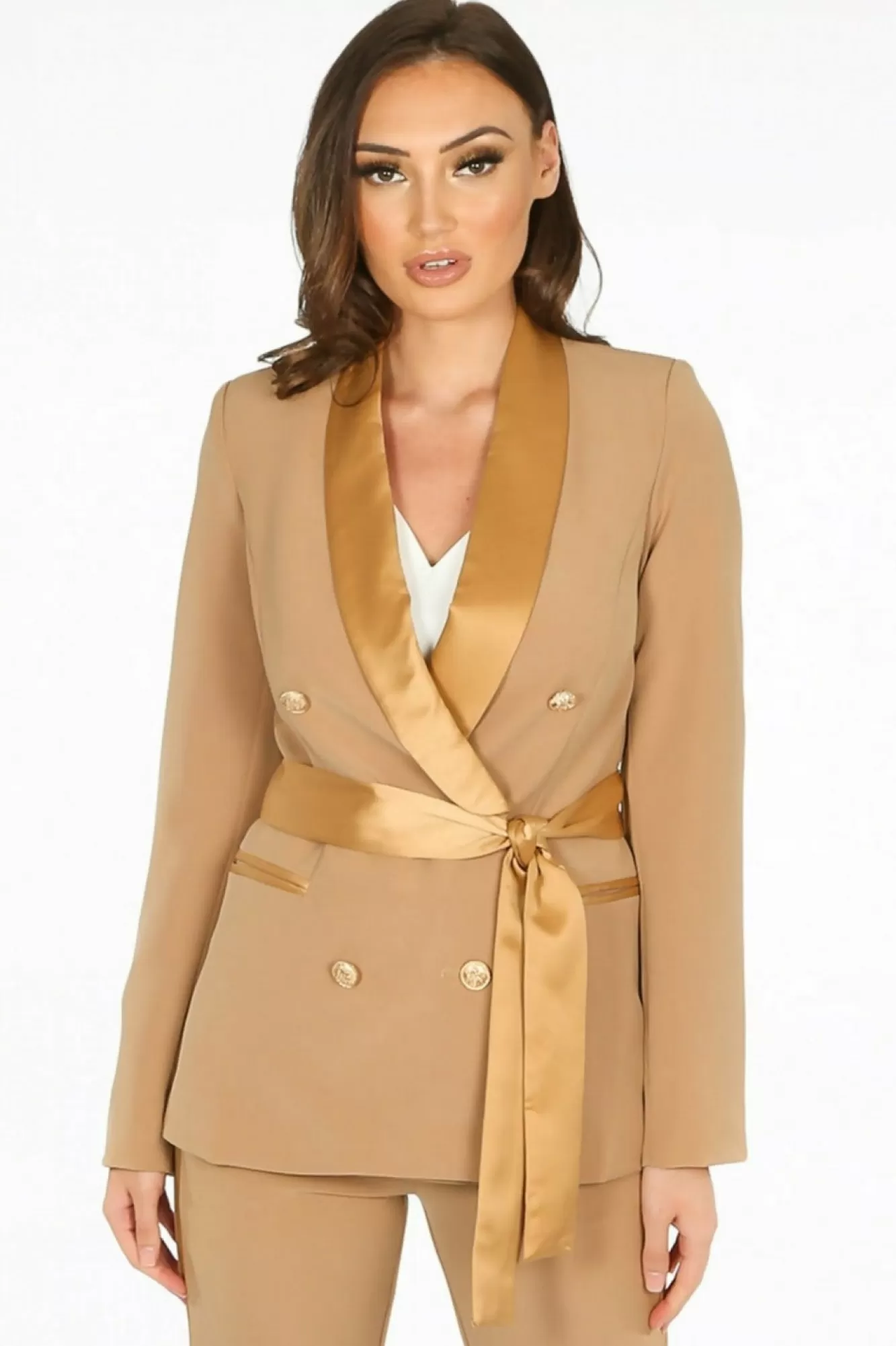 Outerwear^De La Creme Fashions Tailo Belted Blazer With Satin Lapel