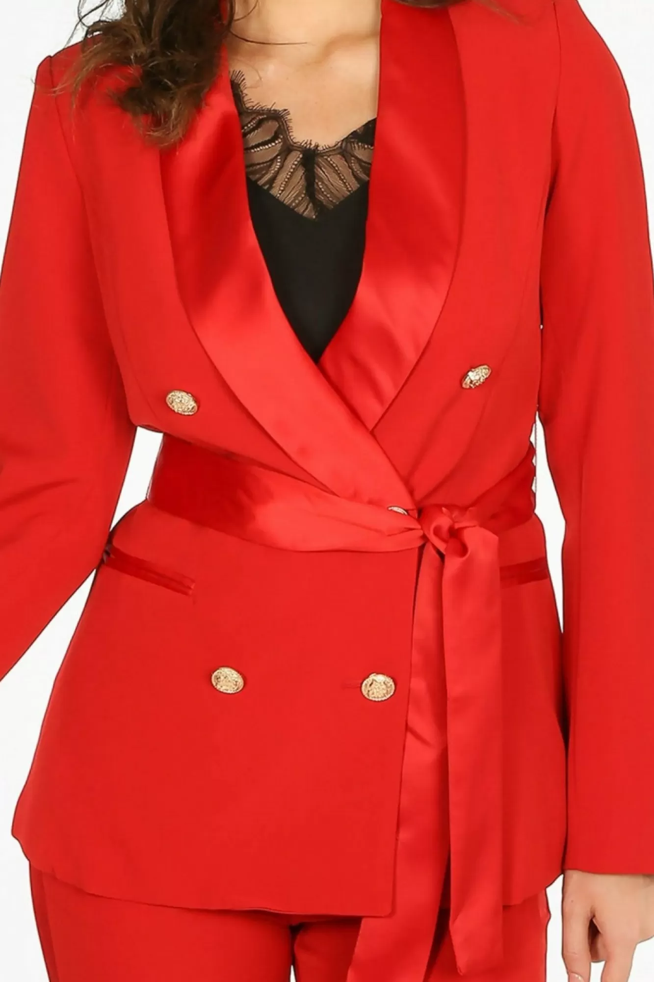 Outerwear^De La Creme Fashions Tailo Belted Blazer With Satin Lapel