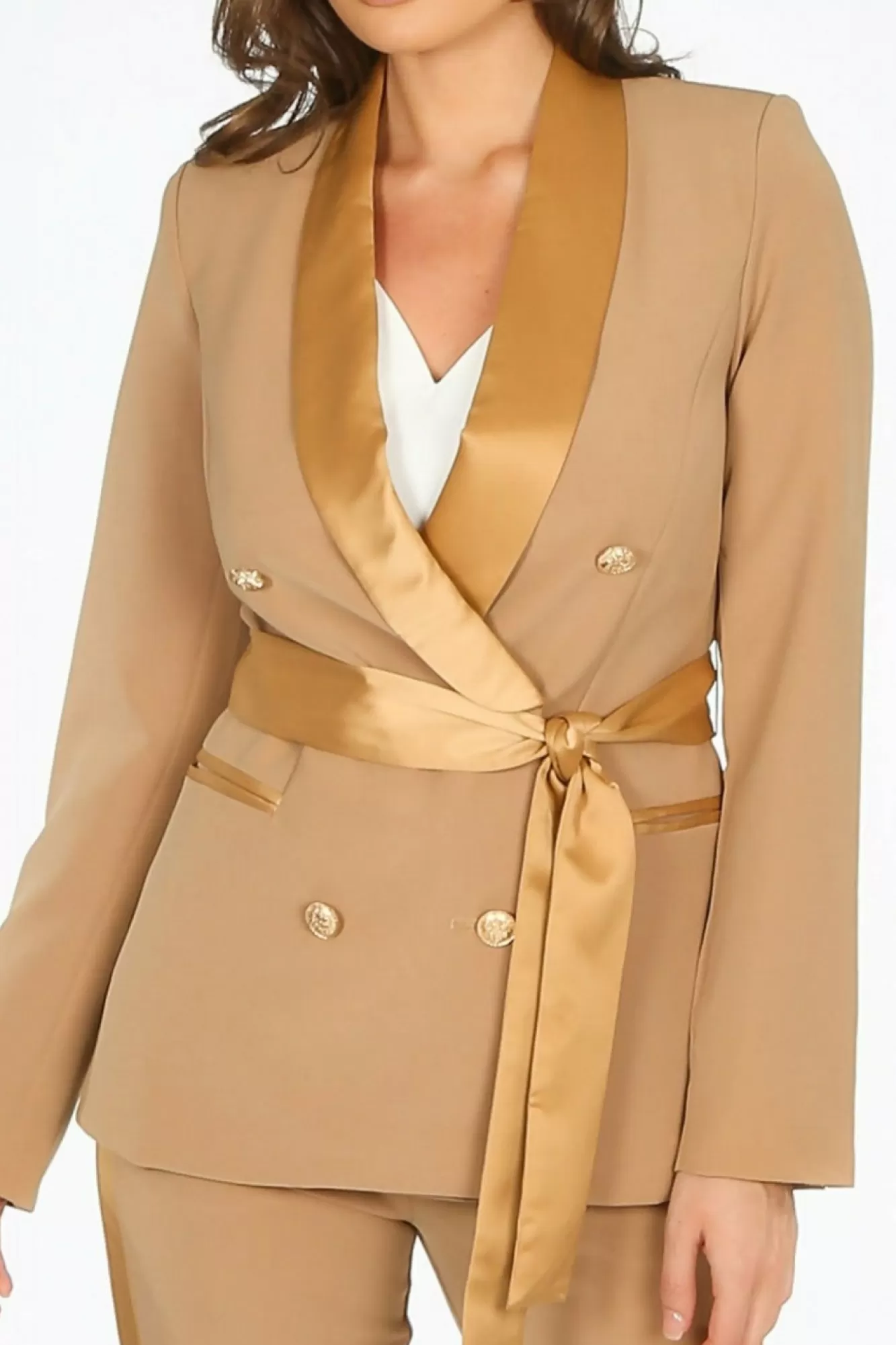 Outerwear^De La Creme Fashions Tailo Belted Blazer With Satin Lapel