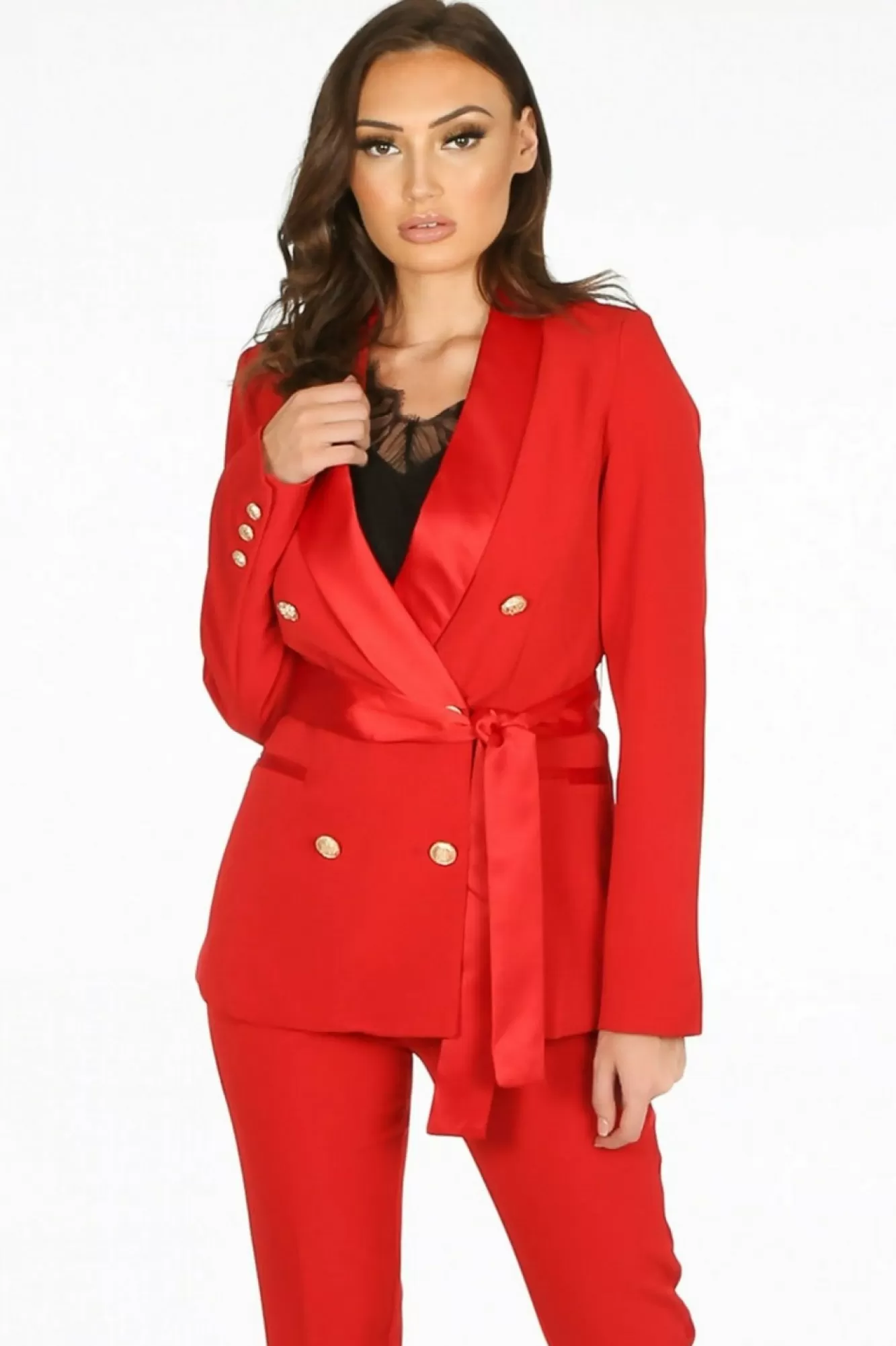 Outerwear^De La Creme Fashions Tailo Belted Blazer With Satin Lapel