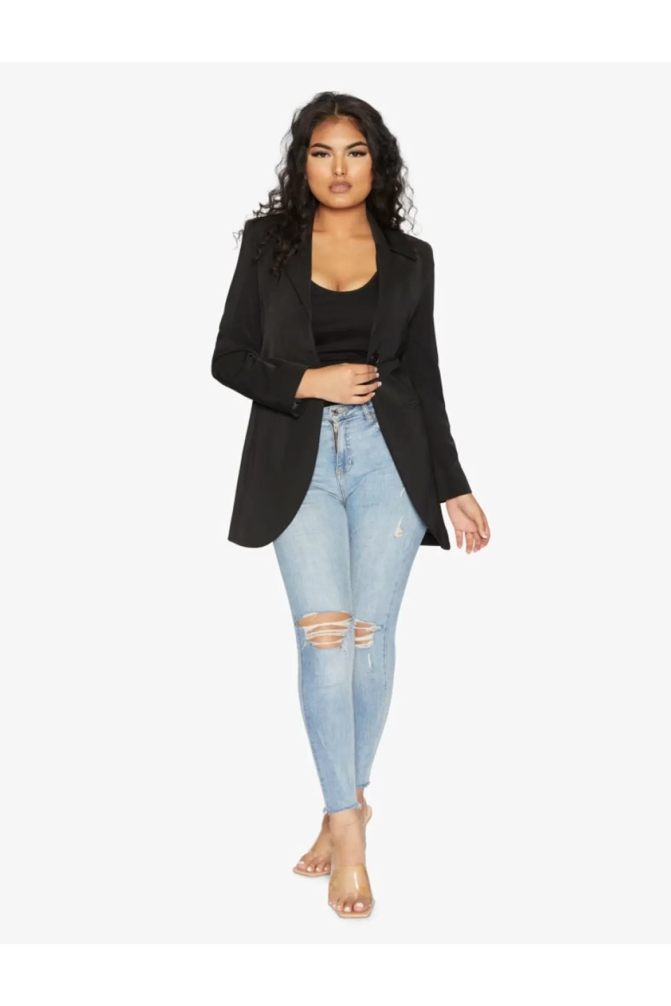 Outerwear^De La Creme Fashions Womens Curved Hem Longline Blazer