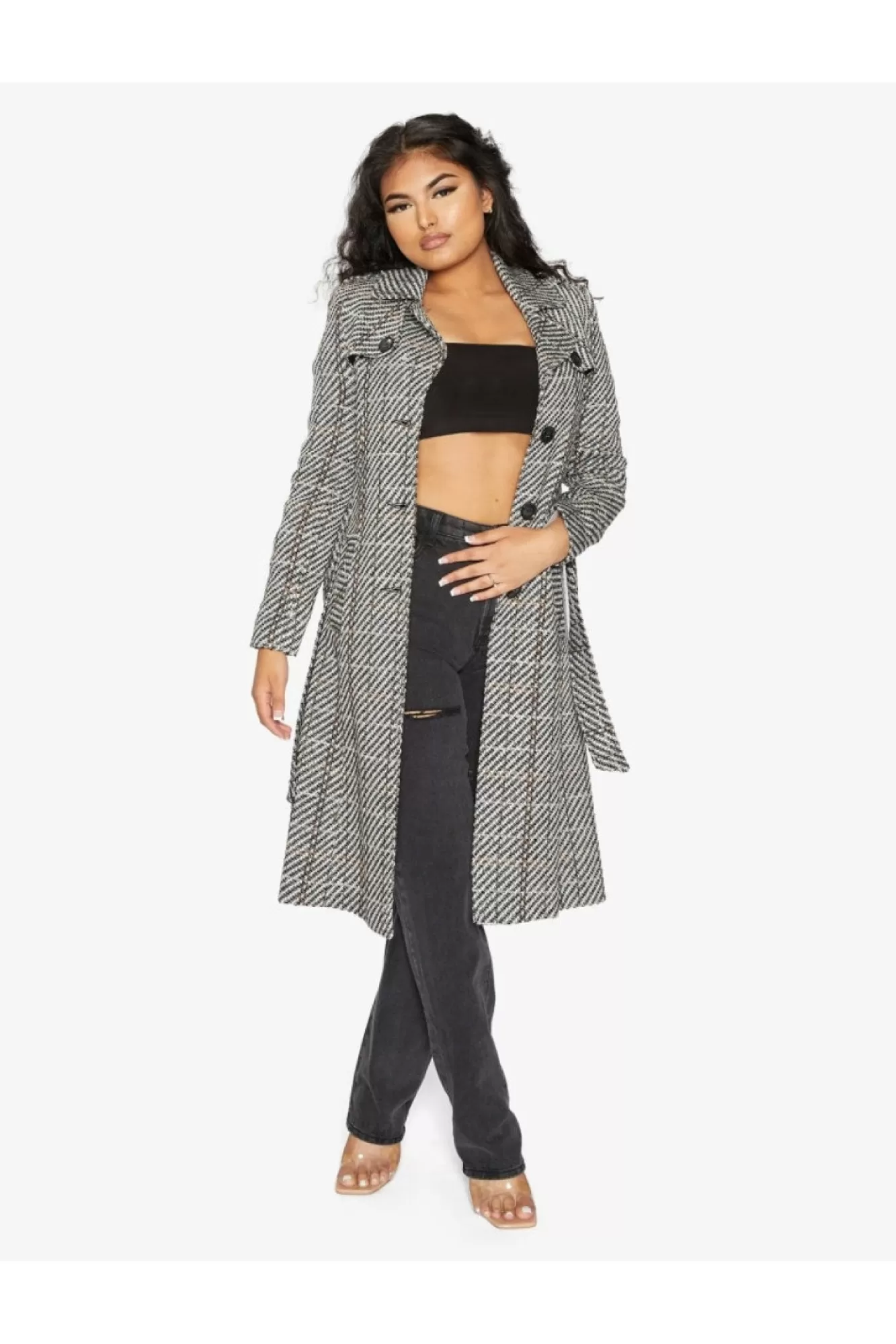Outerwear^De La Creme Fashions Wool Blend Check Military Duster Coat