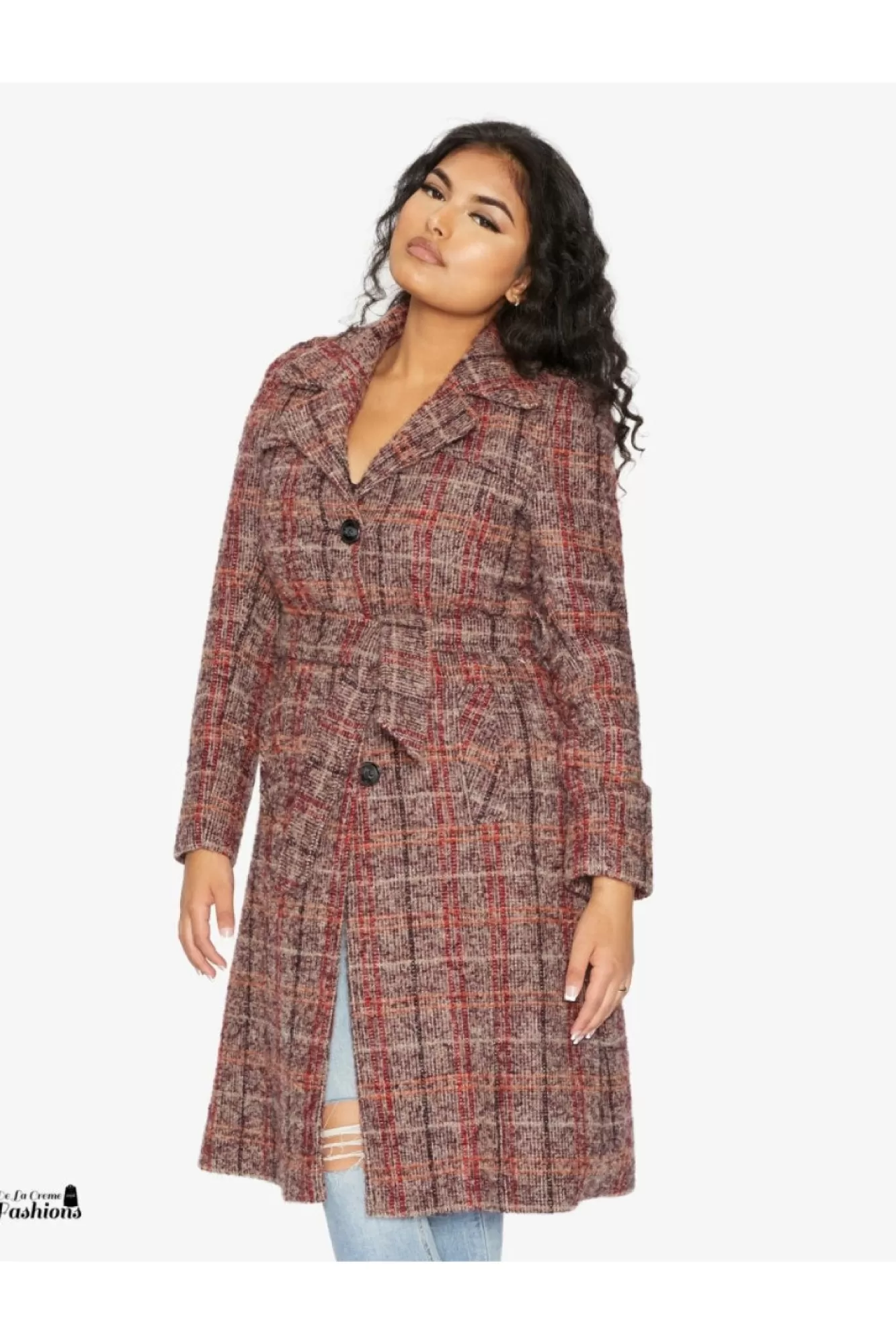 Outerwear^De La Creme Fashions Wool Blend Check Military Duster Coat