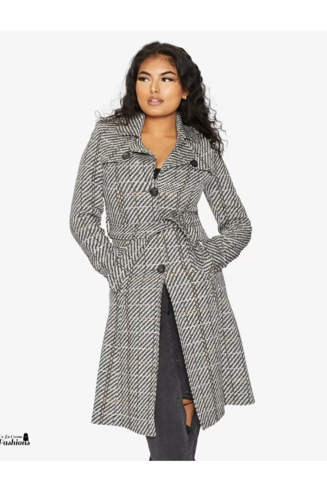 Outerwear^De La Creme Fashions Wool Blend Check Military Duster Coat