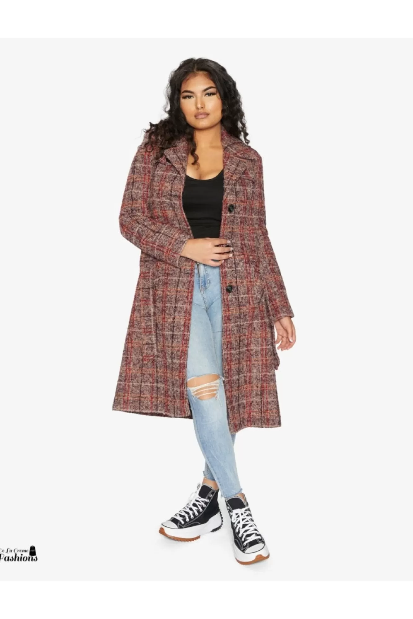Outerwear^De La Creme Fashions Wool Blend Check Military Duster Coat