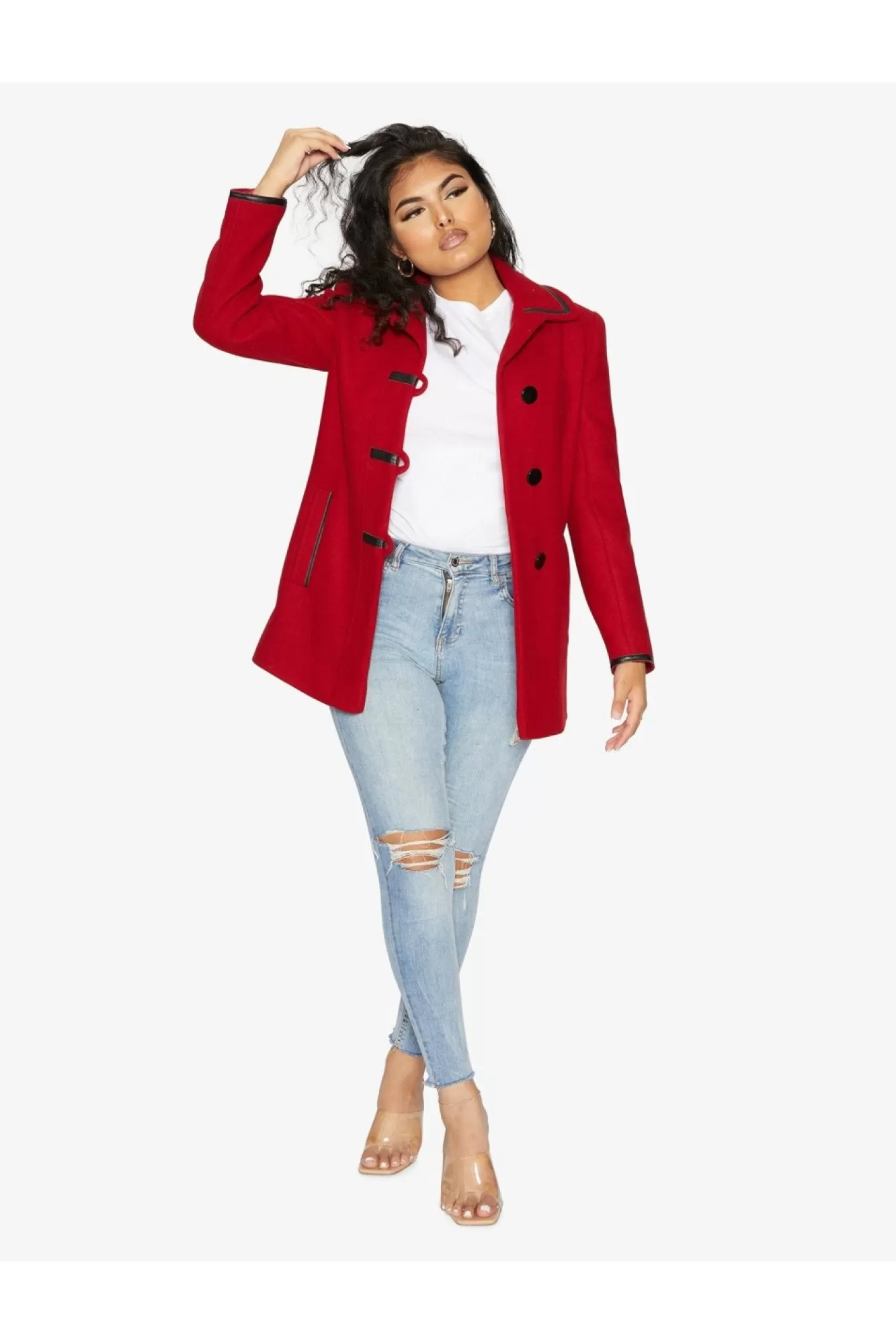 Outerwear^De La Creme Fashions Wool Blend Contrast Trim Coat