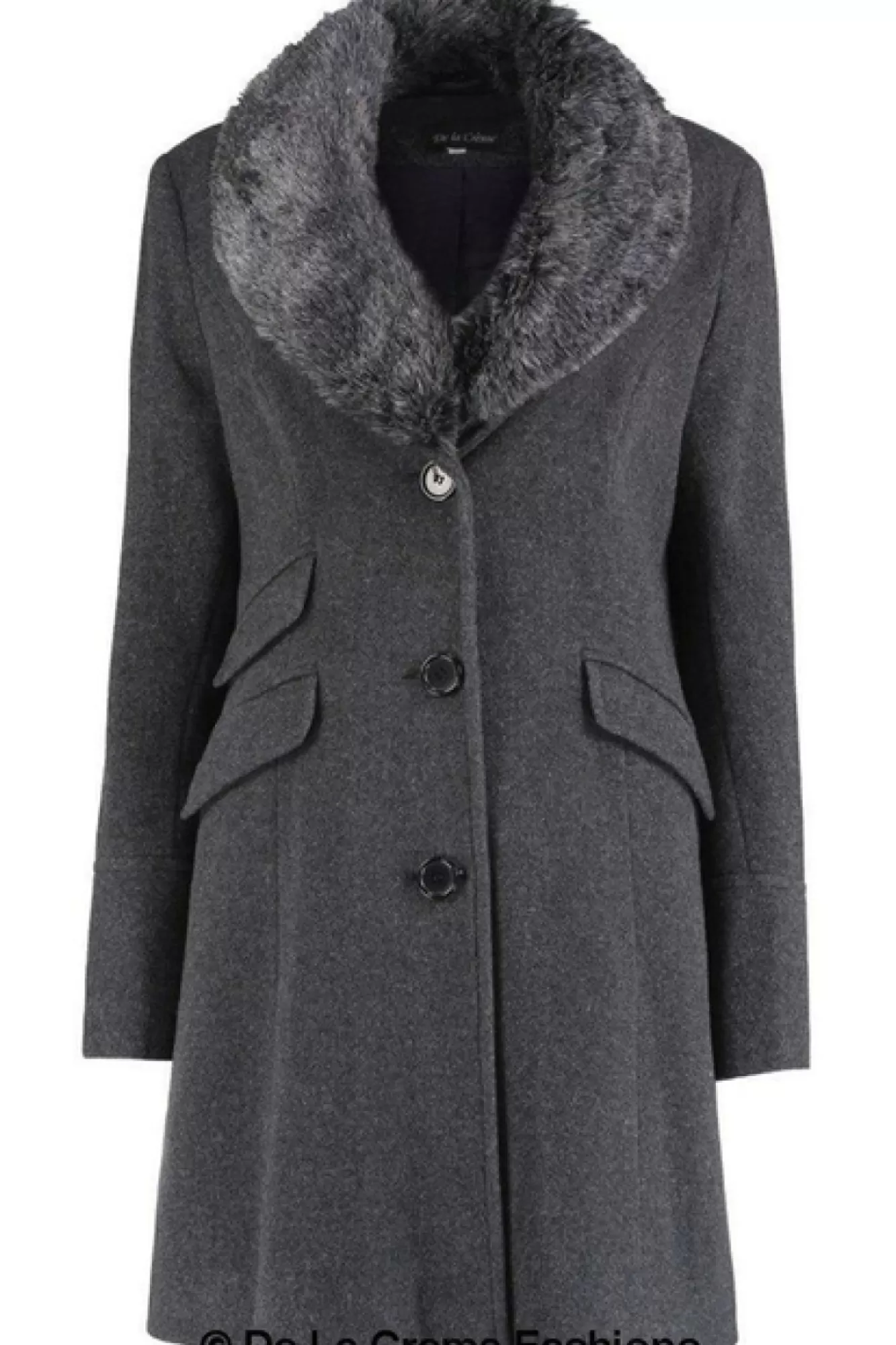 Outerwear^De La Creme Fashions Wool Blend Faux Fur Collar Midi Coat