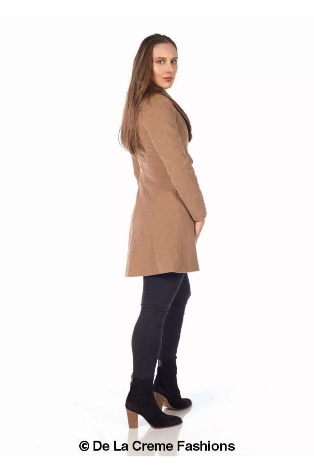 Outerwear^De La Creme Fashions Wool Blend Faux Fur Collar Midi Coat