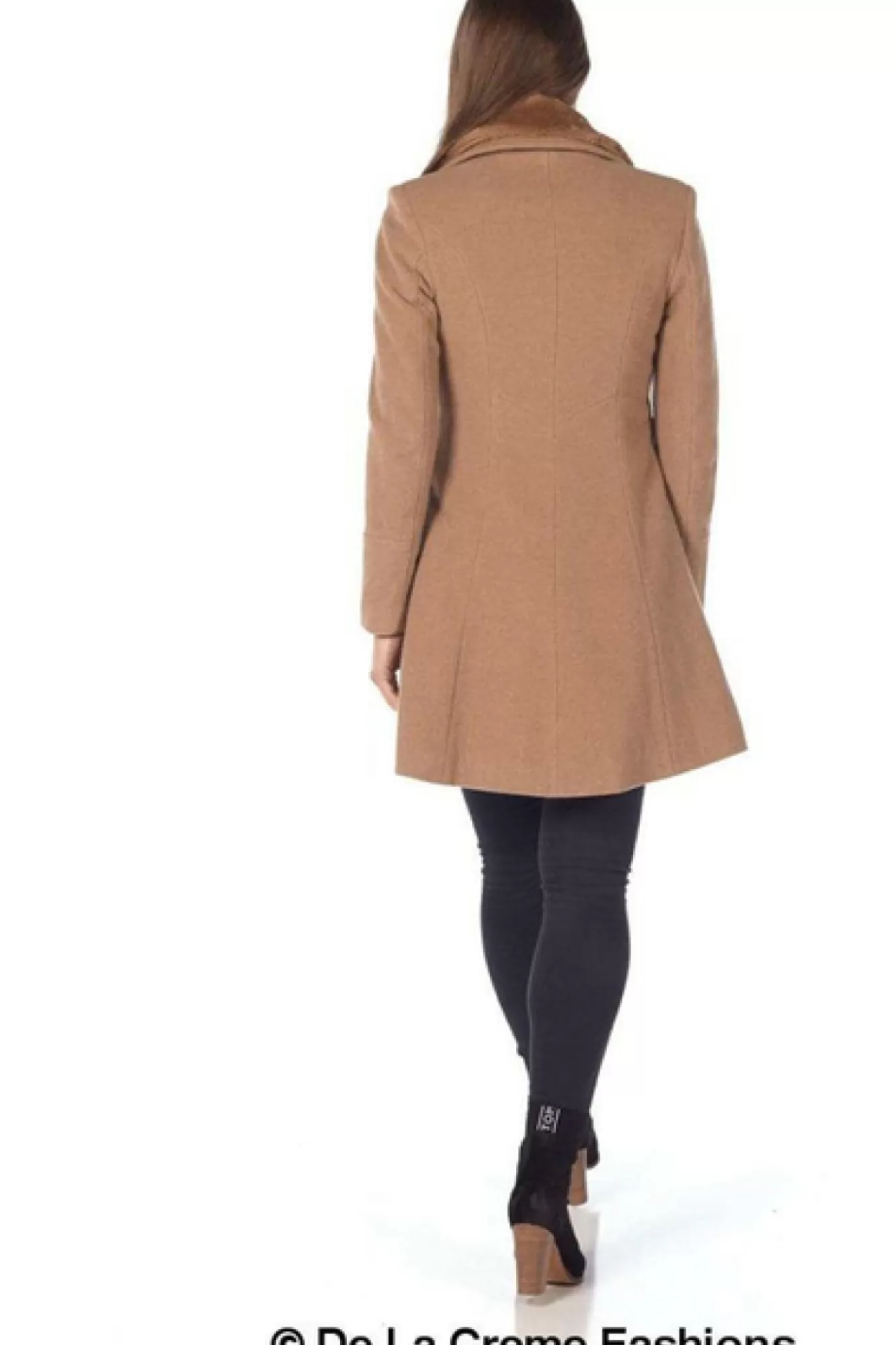 Outerwear^De La Creme Fashions Wool Blend Faux Fur Collar Midi Coat