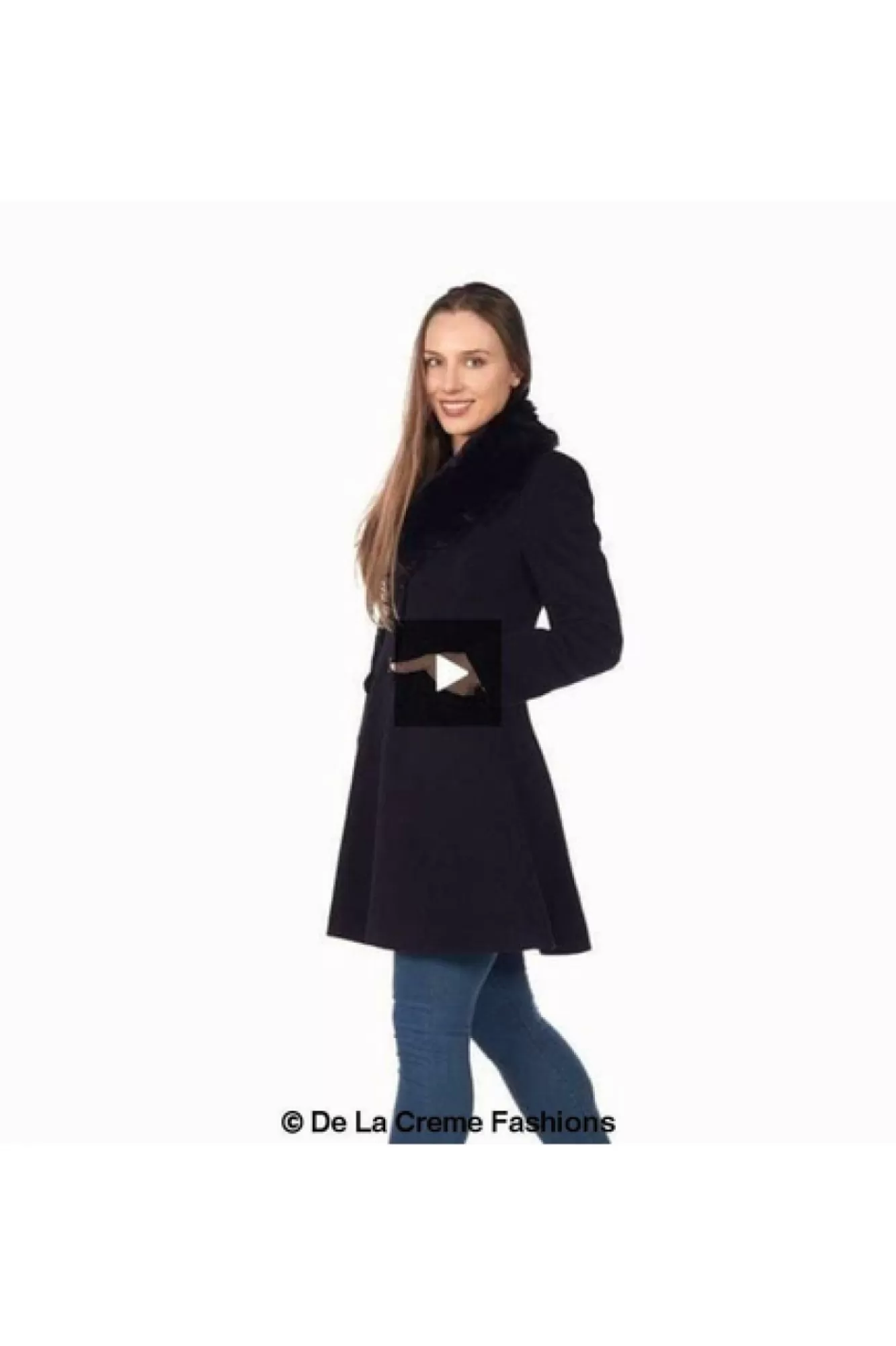 Outerwear^De La Creme Fashions Wool Blend Faux Fur Collar Midi Coat
