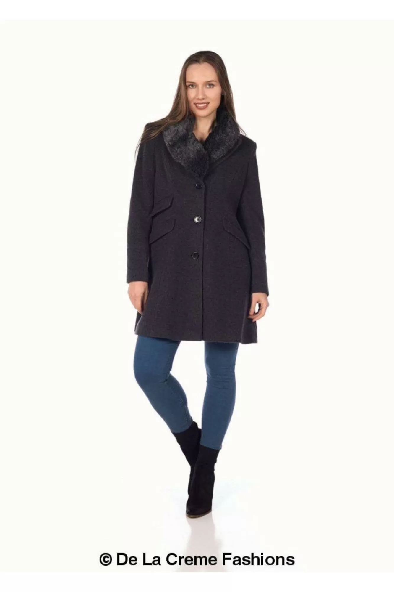 Outerwear^De La Creme Fashions Wool Blend Faux Fur Collar Midi Coat