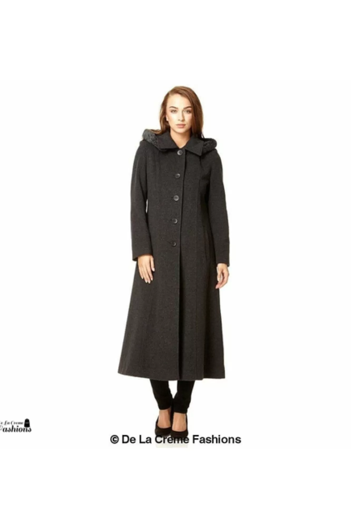 Outerwear^De La Creme Fashions Wool Blend Faux Fur Trim Hood Long Coat