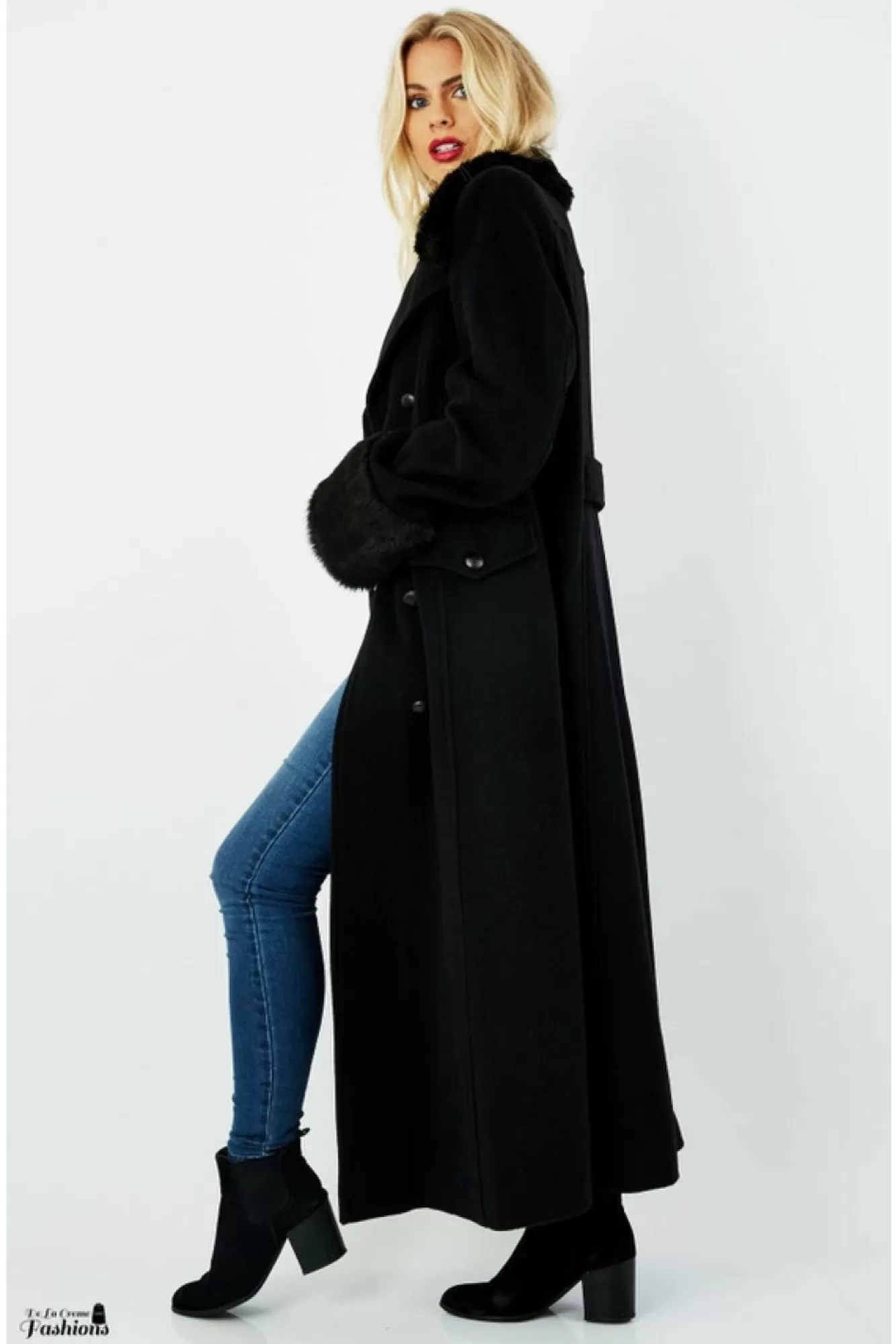 Outerwear^De La Creme Fashions Wool Blend Faux Fur Trim Maxi Coat