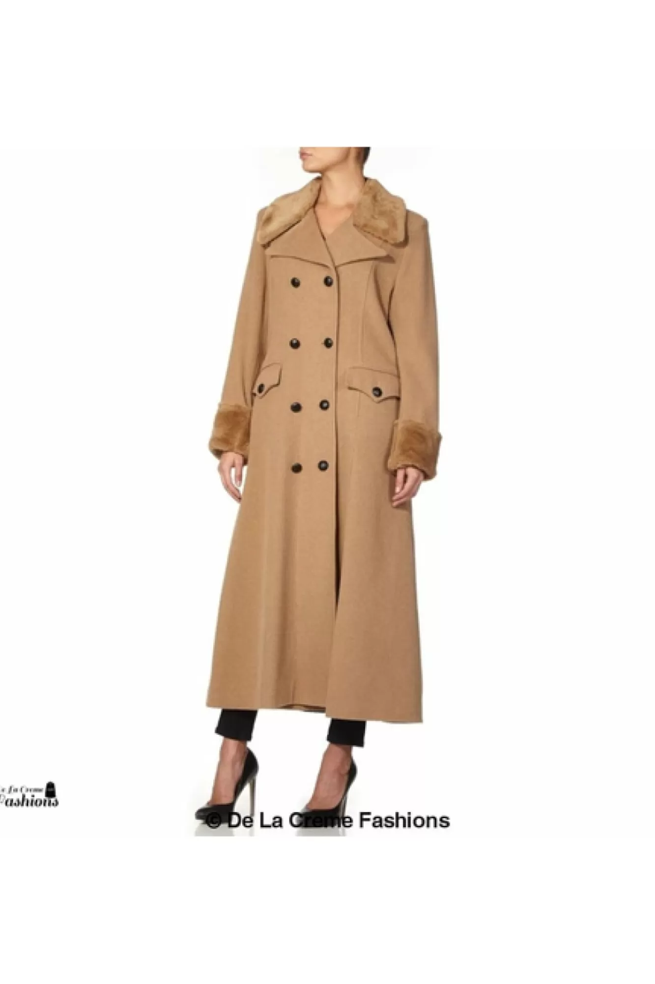 Outerwear^De La Creme Fashions Wool Blend Faux Fur Trim Maxi Coat