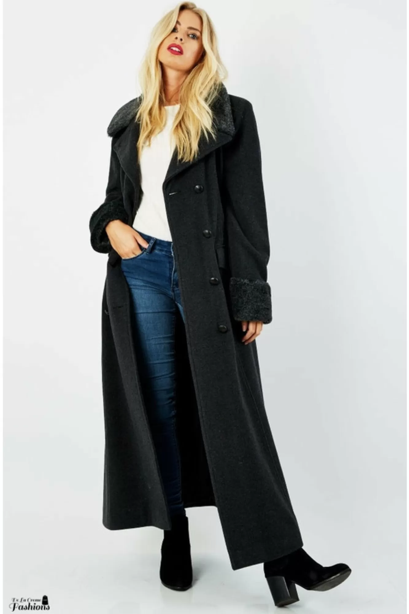 Outerwear^De La Creme Fashions Wool Blend Faux Fur Trim Maxi Coat
